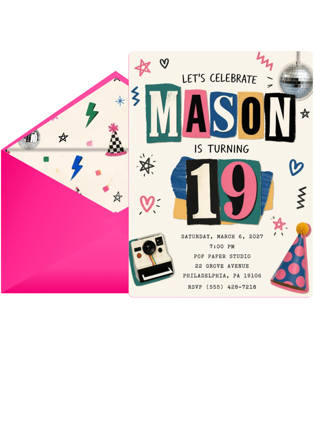 Retro Paper Collage 19th Birthday Invitation