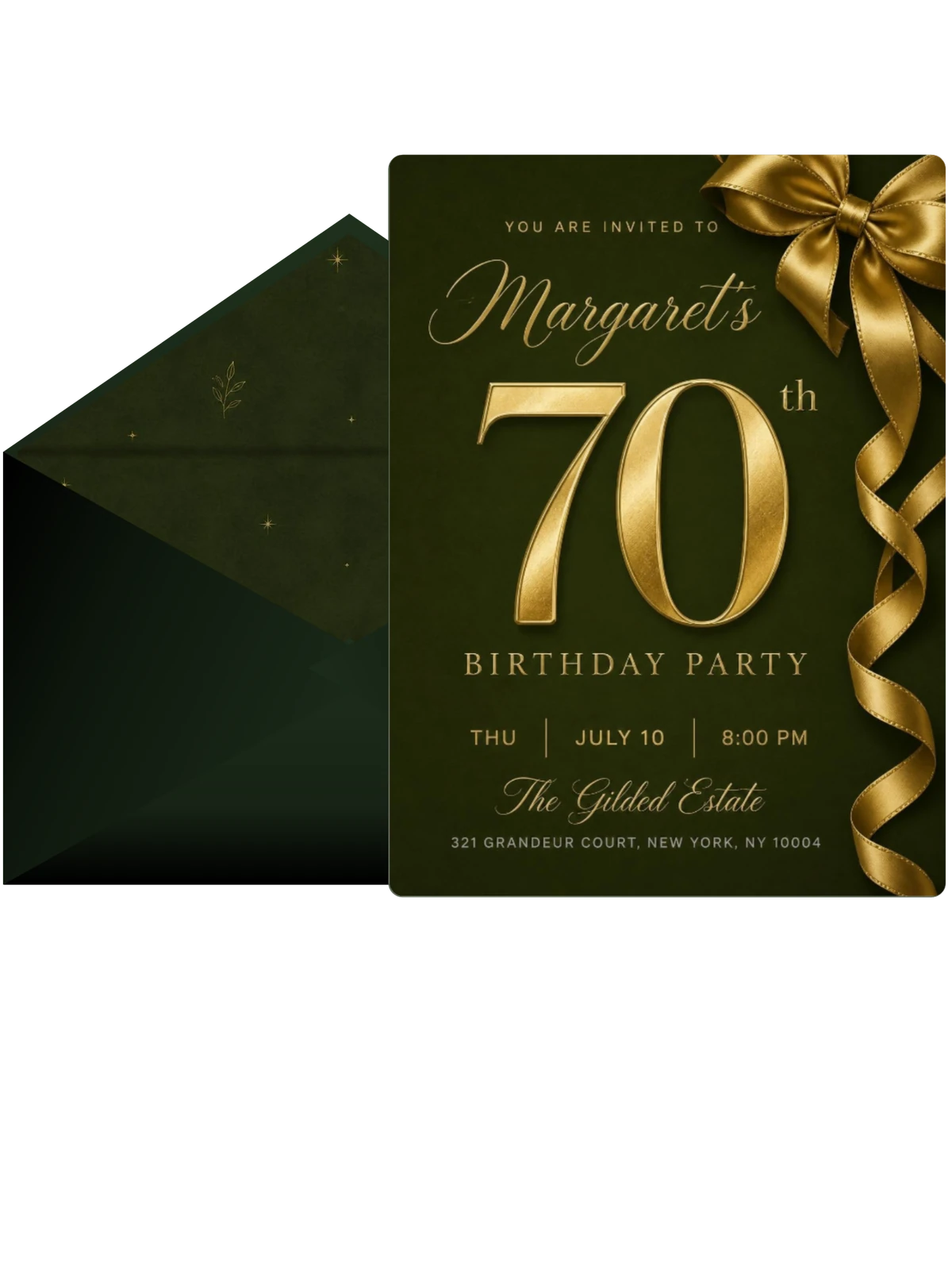 Gold Ribbon Forest Green 70th Birthday