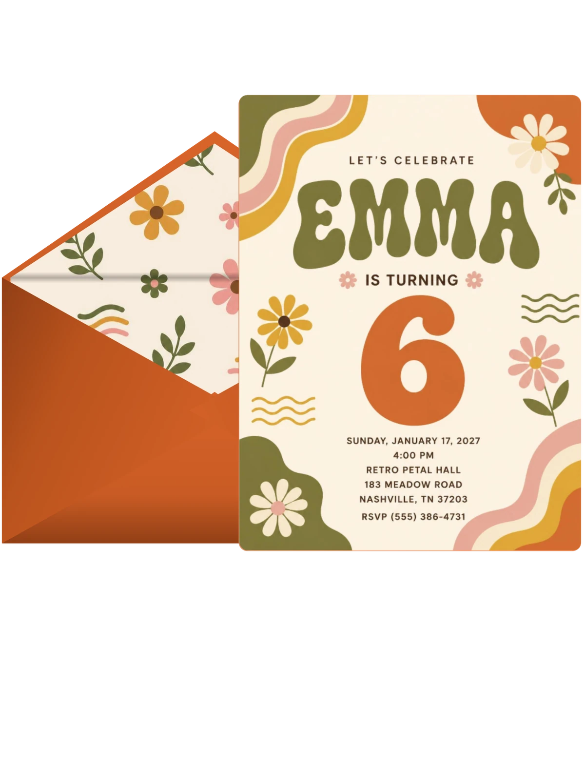 Groovy Retro 6th Birthday Invitation