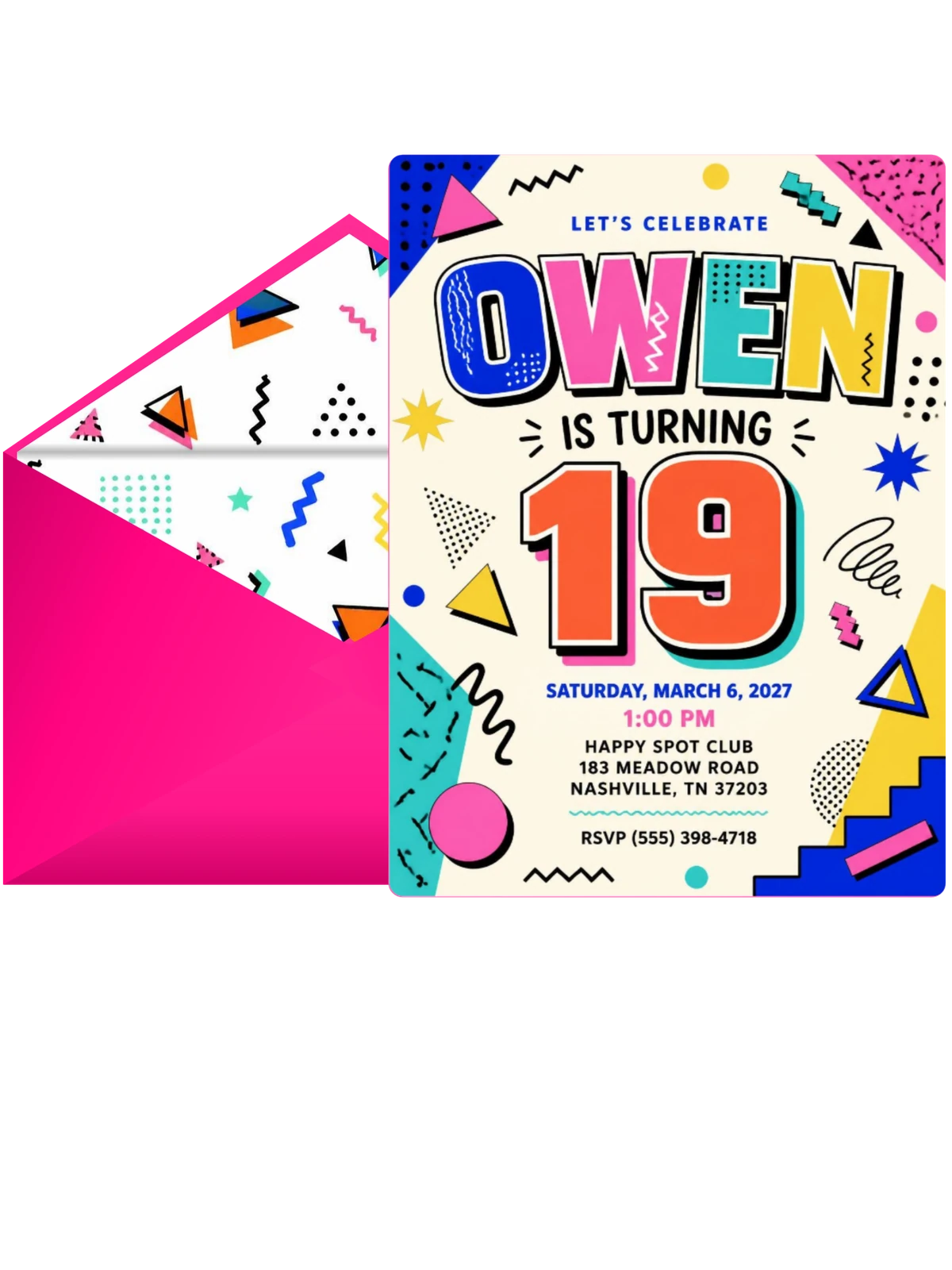Memphis Pop 19th Birthday Invitation