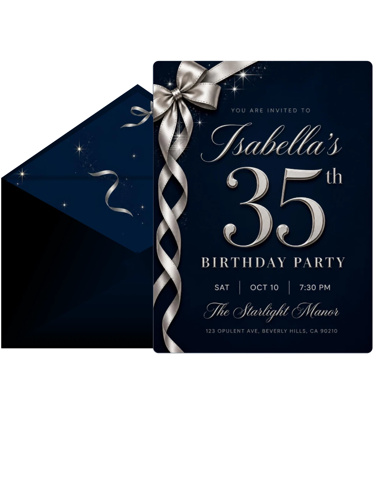 Navy Silver Ribbon 35th Birthday