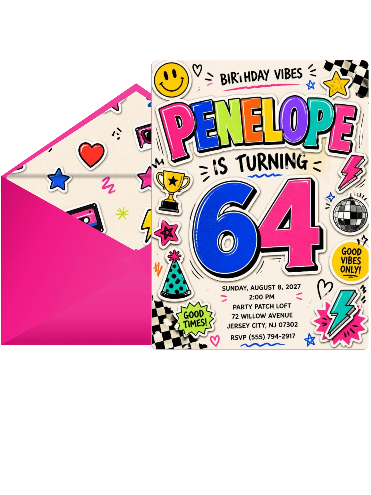 Sticker Pop 64th Birthday Invitation