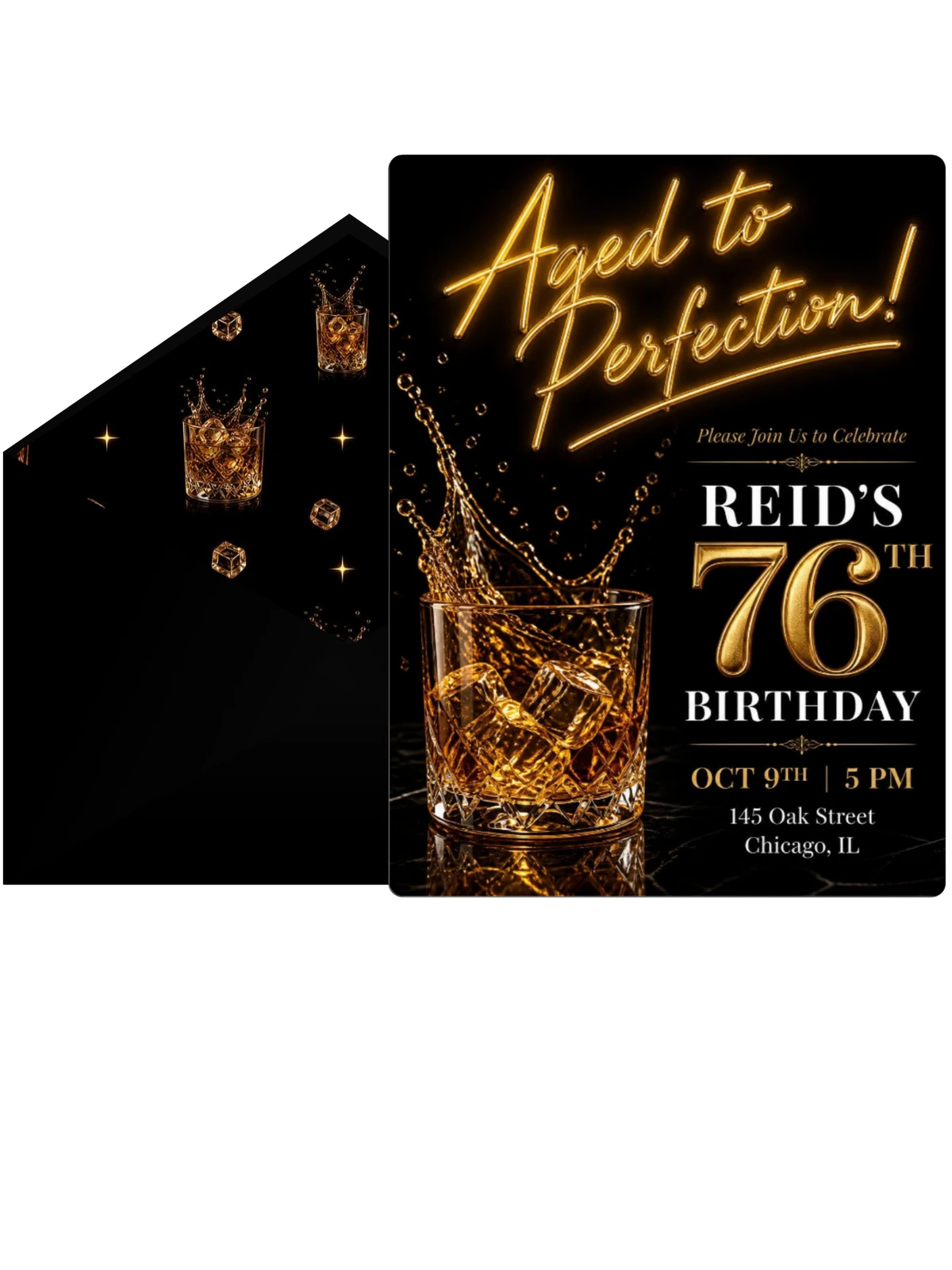 Whiskey Glass 76th Birthday Invitation