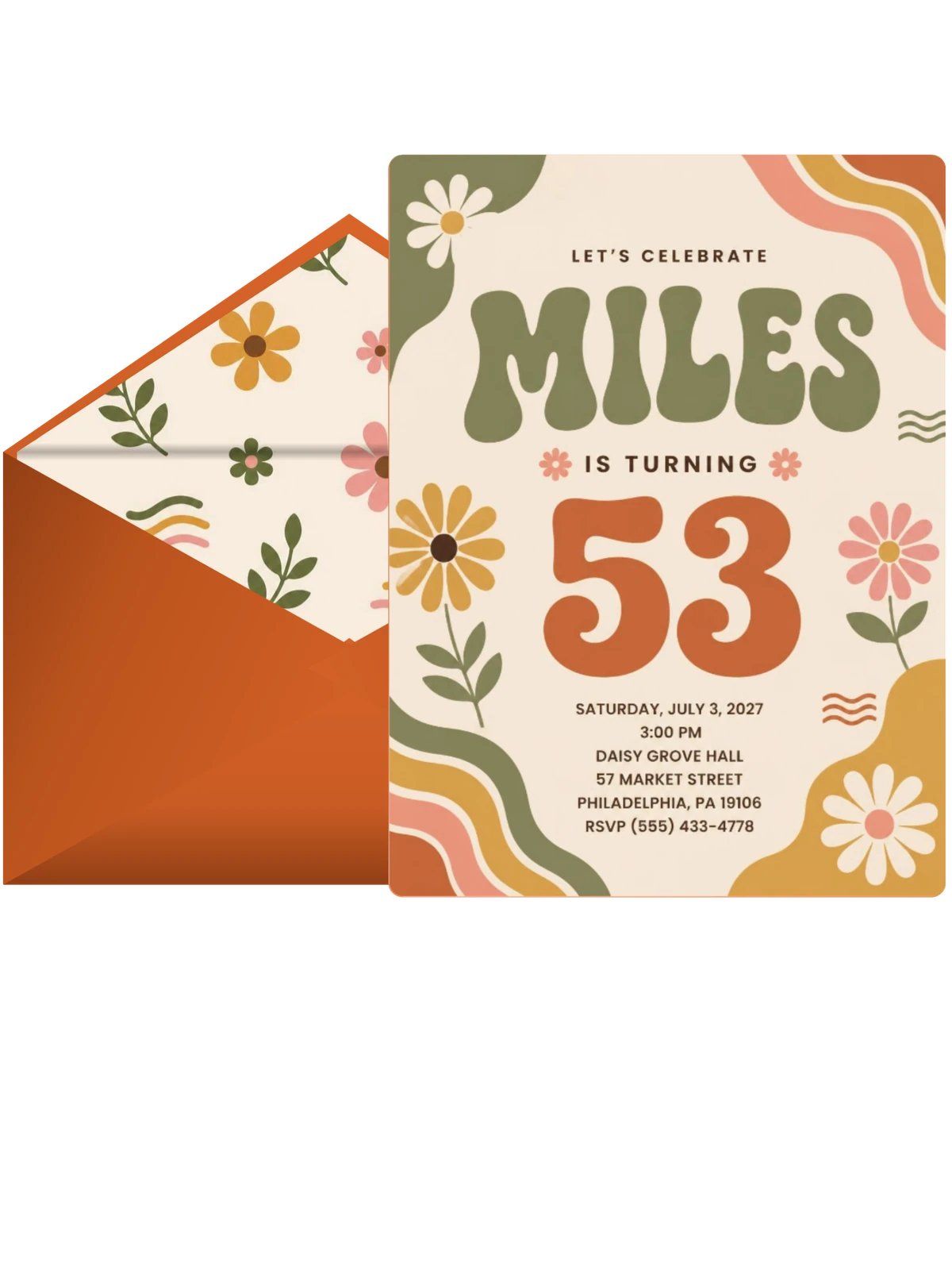 Groovy Retro 53rd Birthday Invitation