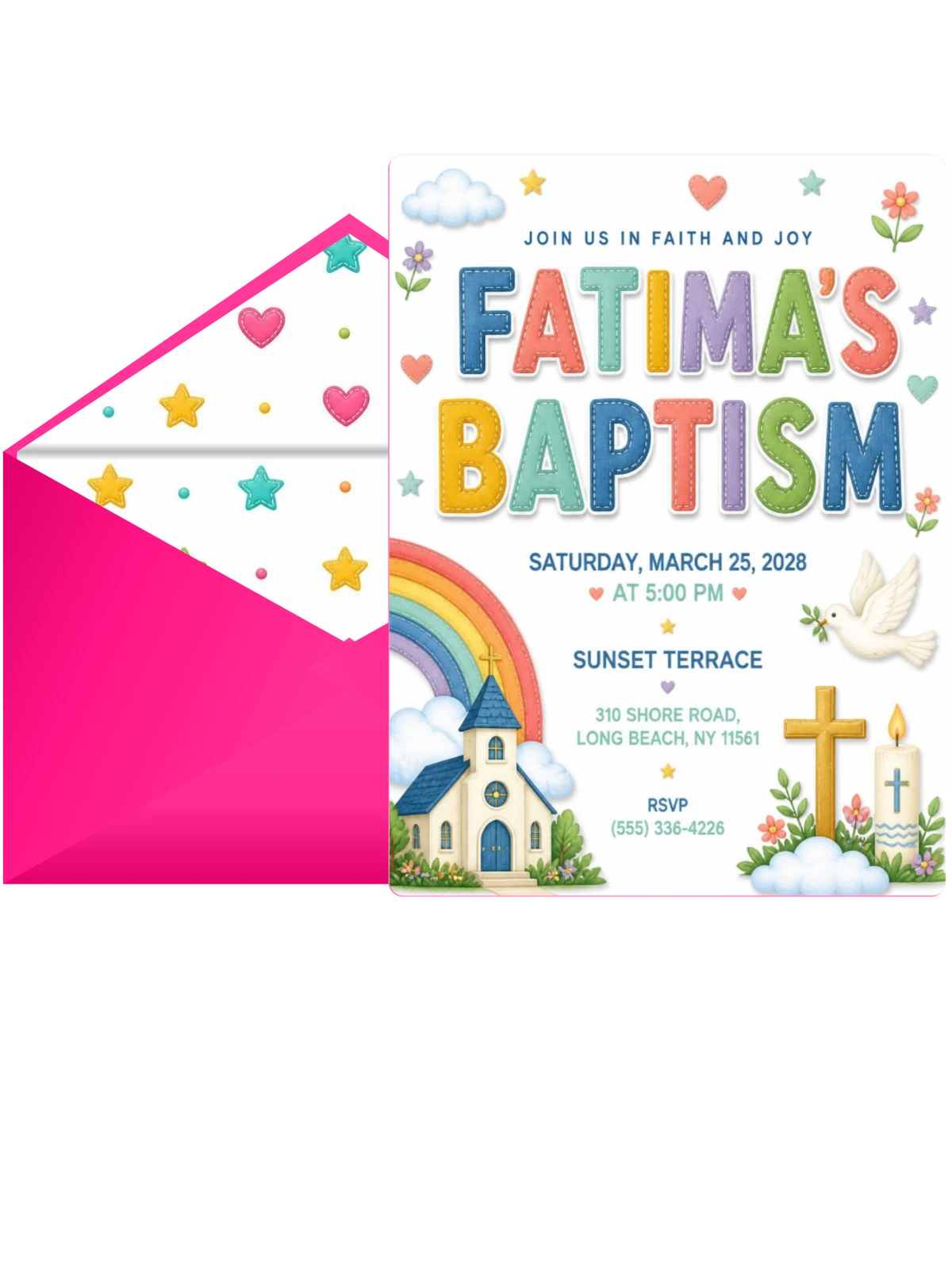 Rainbow Church Baptism Invitation