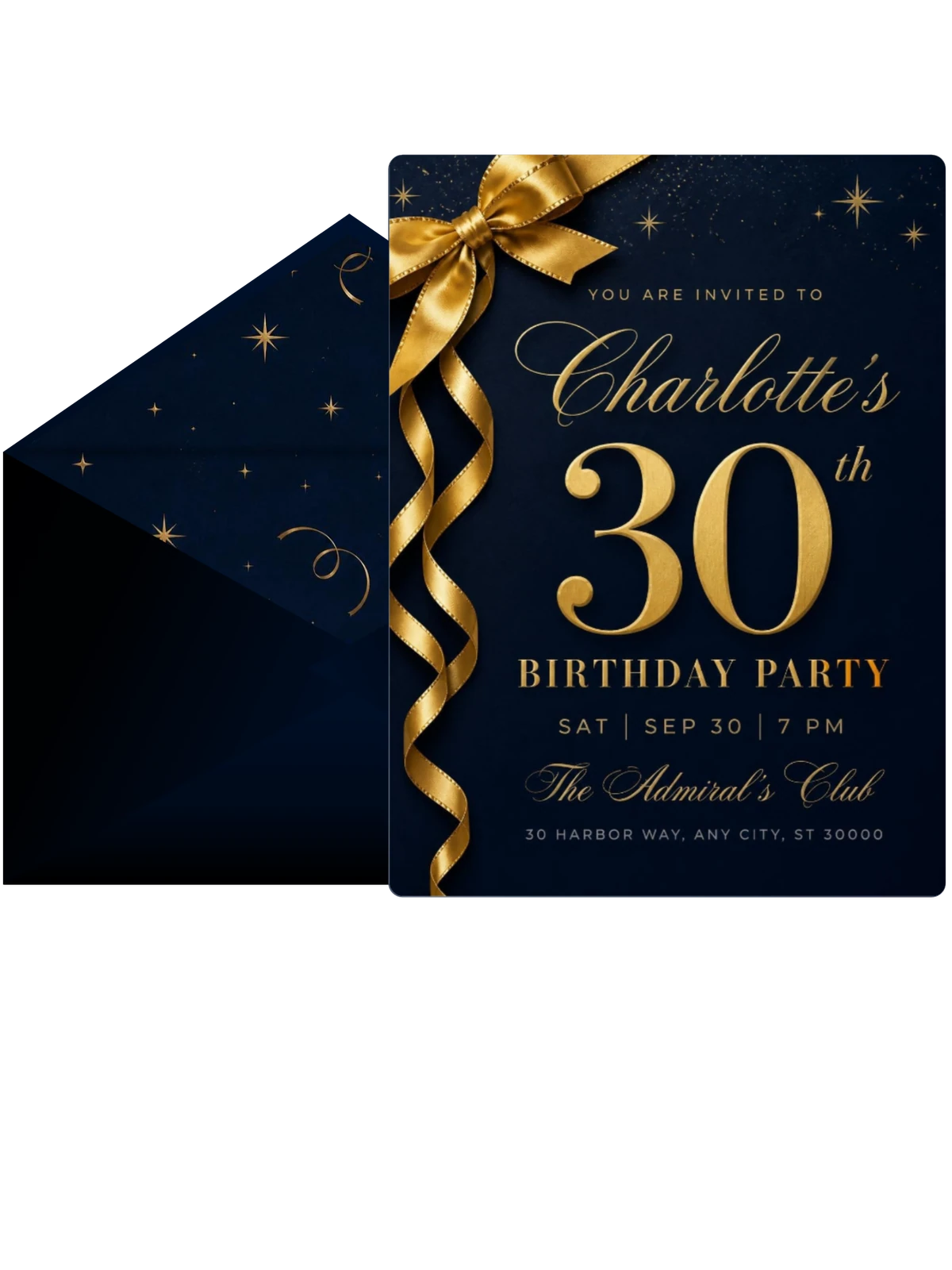 Navy Gold Ribbon 30th Birthday