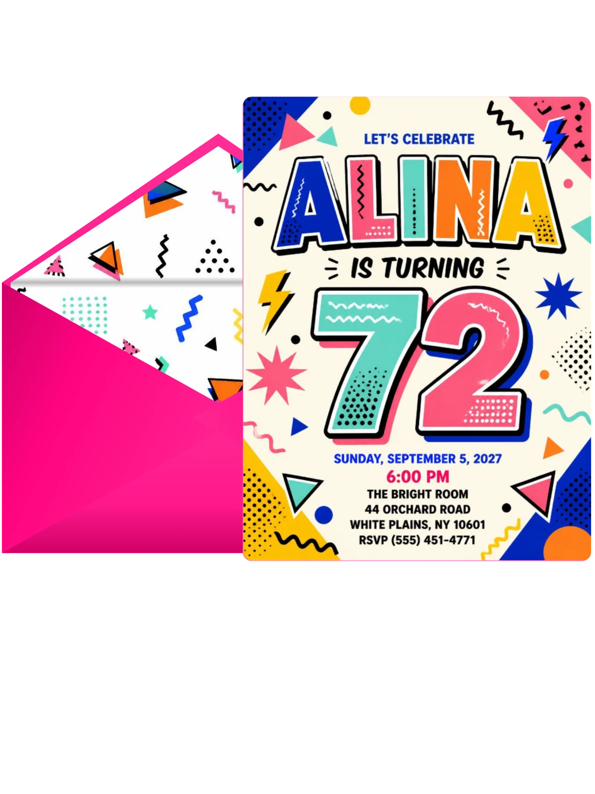 Memphis Pop 72nd Birthday Invitation