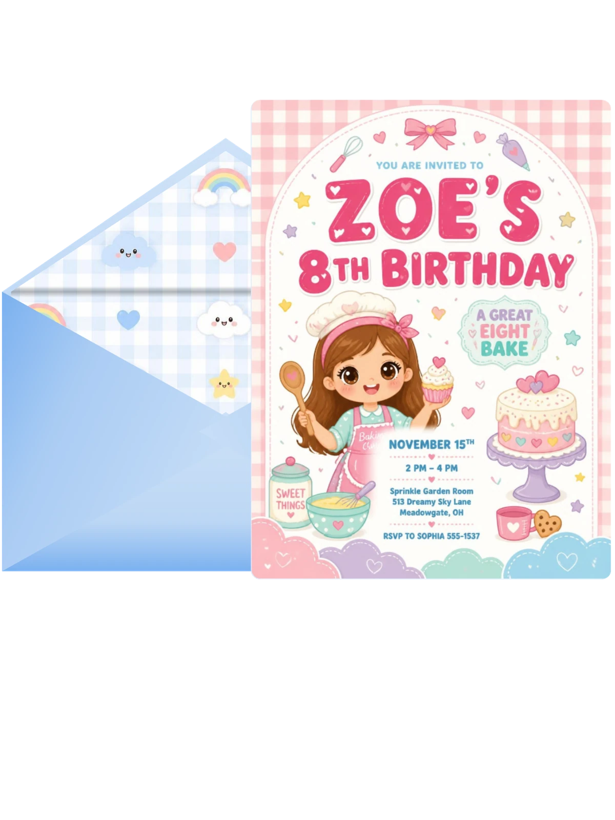 Kawaii Baker 8th Birthday Invitation