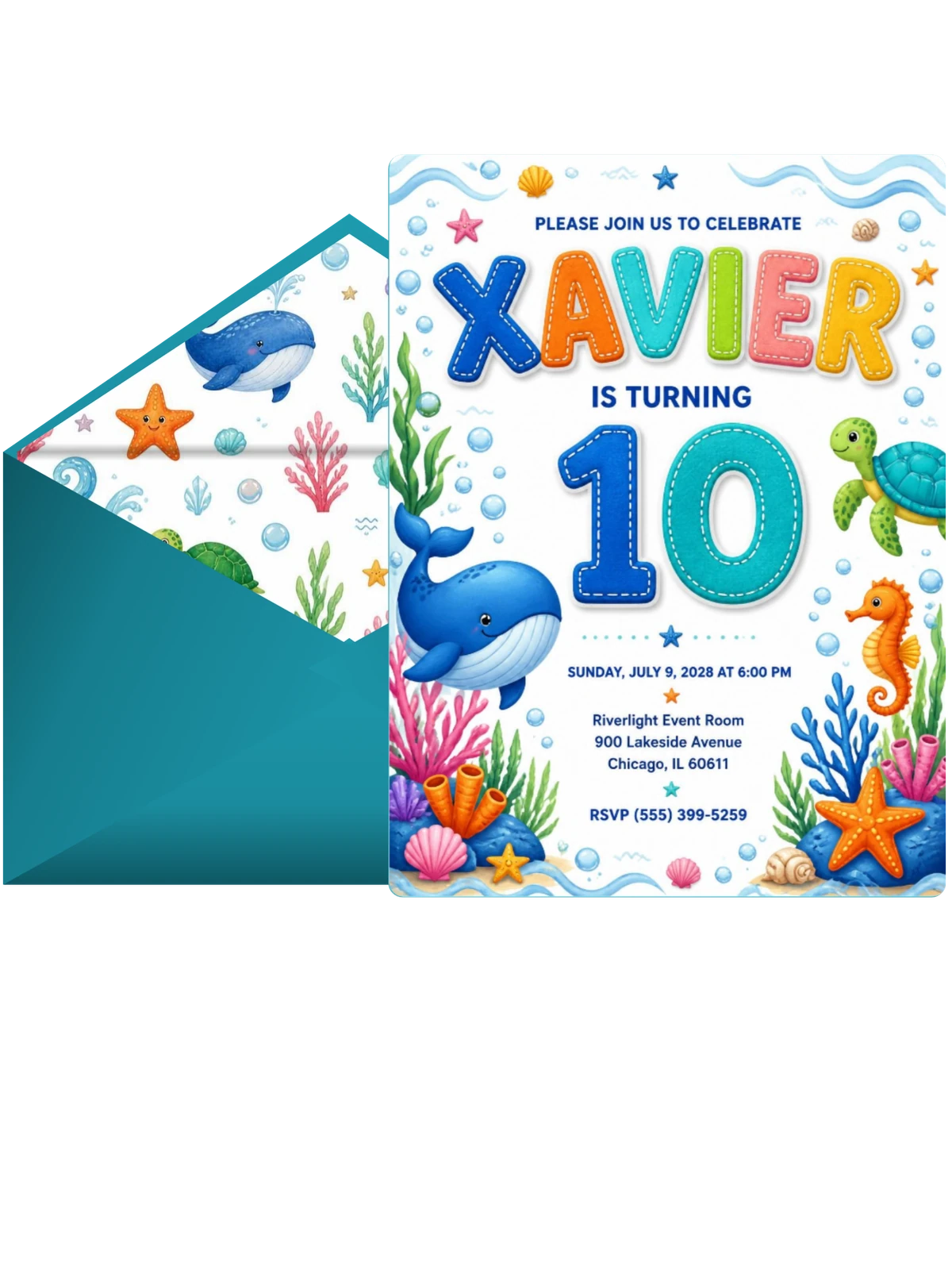 Stitched Under the Sea 10th Birthday Invitation