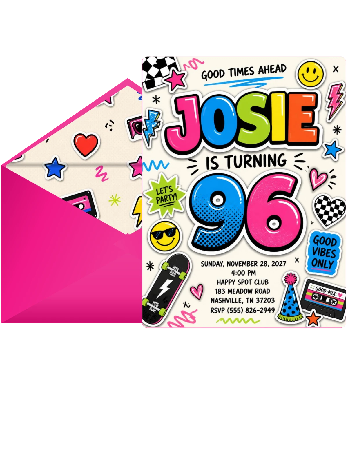 Sticker Pop 96th Birthday Invitation