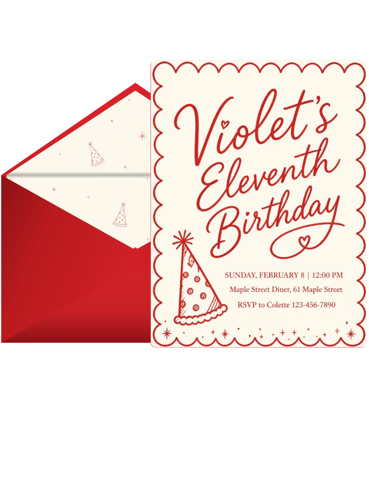 Red Scalloped Party Hat 11th Birthday