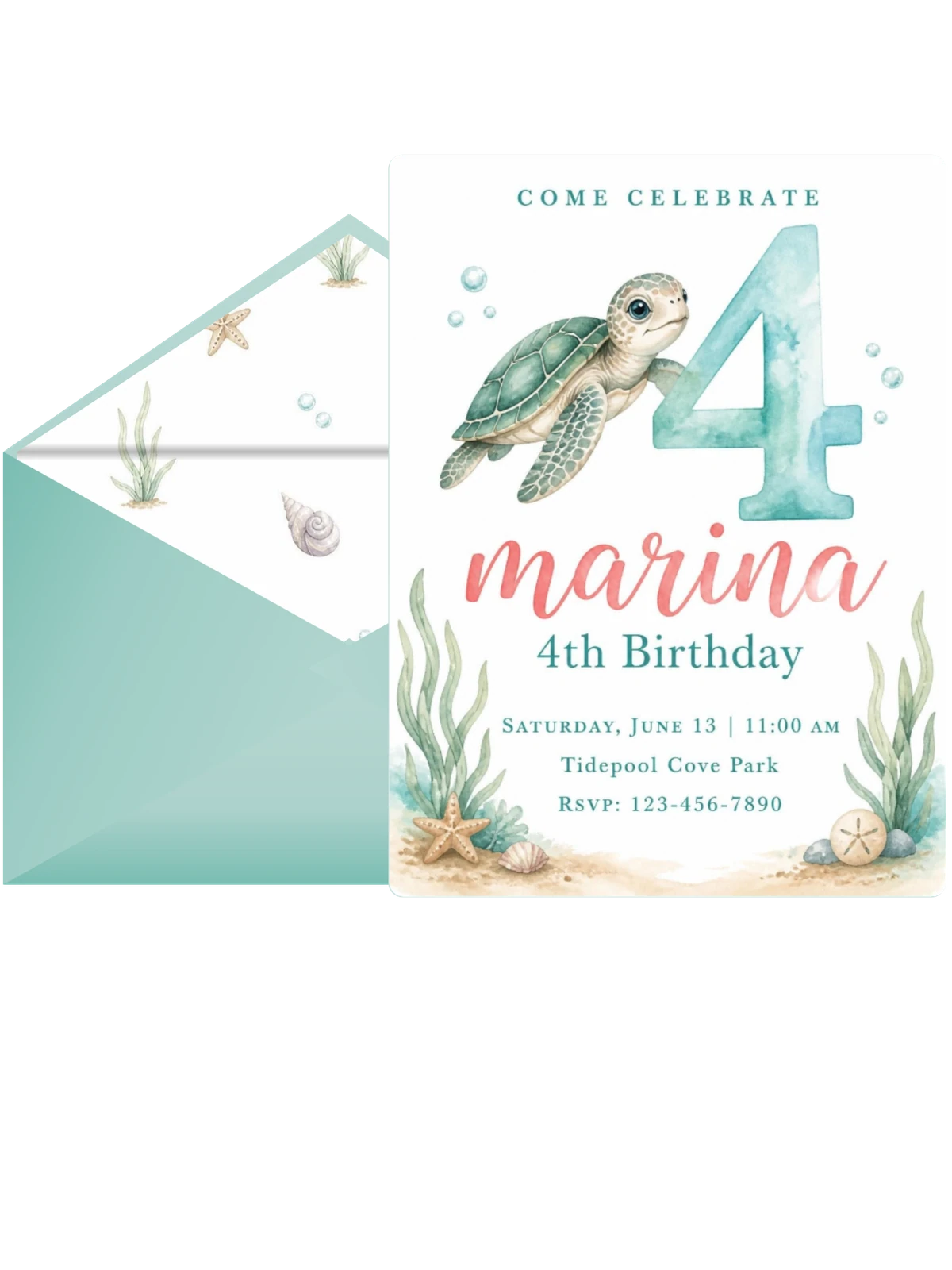 Watercolor Sea Turtle 4th Birthday