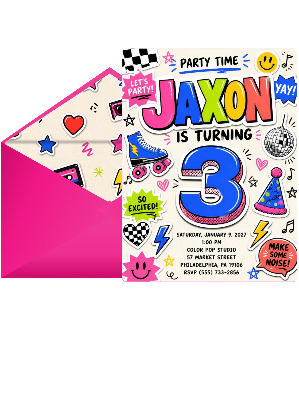 Sticker Pop 3rd Birthday Invitation