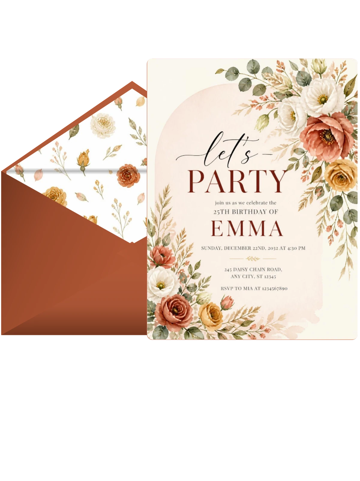 Terracotta Boho Chic 25th Birthday Invitation