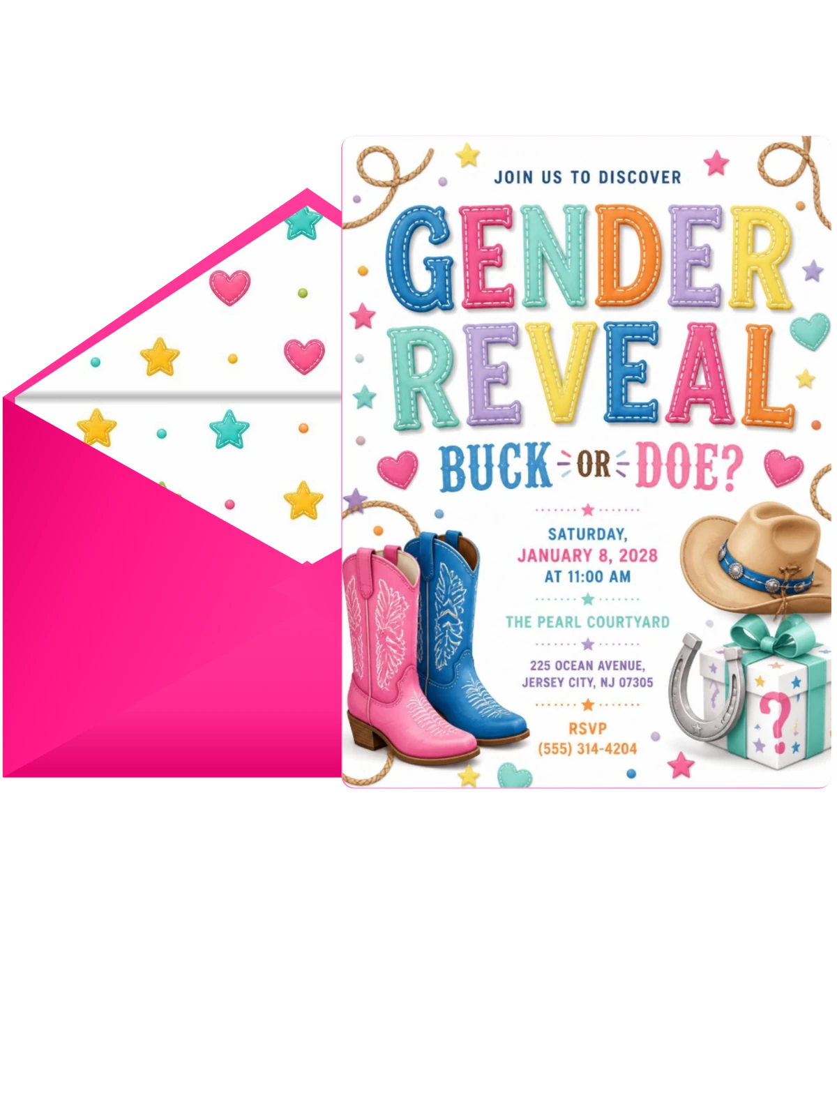 Cowboy Cowgirl Gender Reveal Invitation