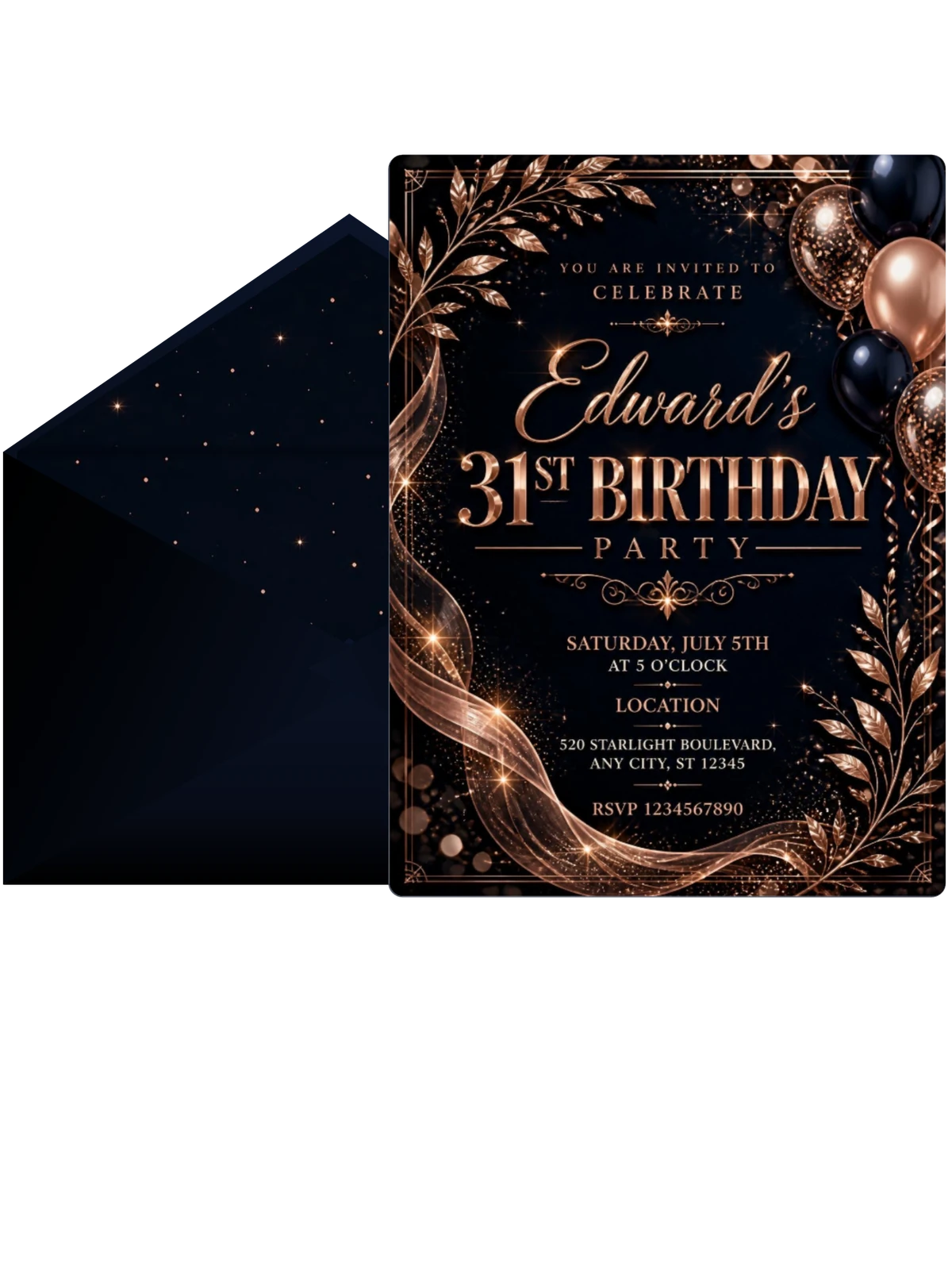 Navy and Rose Gold 31st Birthday Invitation