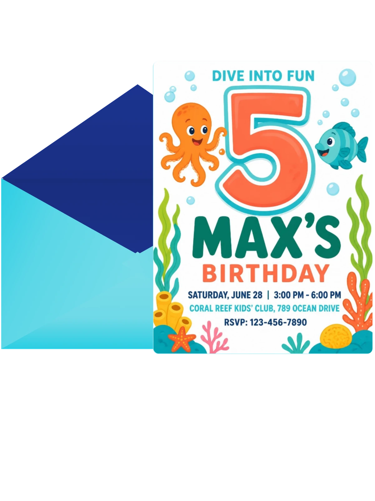 Cartoon Ocean Life 5th Birthday