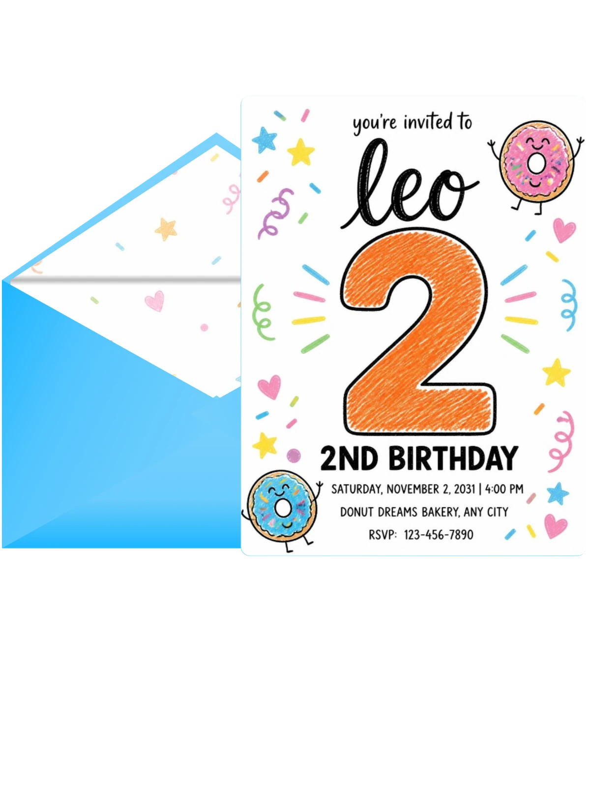 Crayon Donut Character 2nd Birthday Invitation