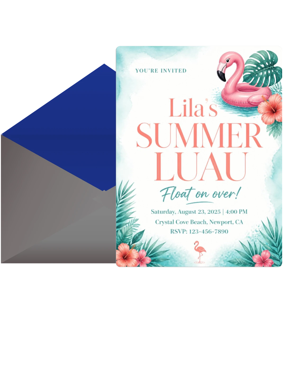 Watercolor Flamingo Tropical Luau Party