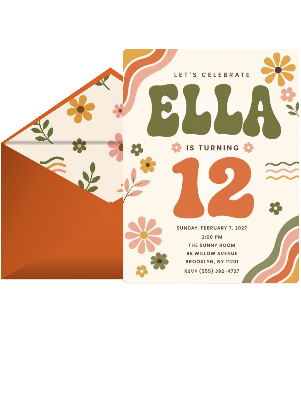 Groovy Retro 12th Birthday Invitation