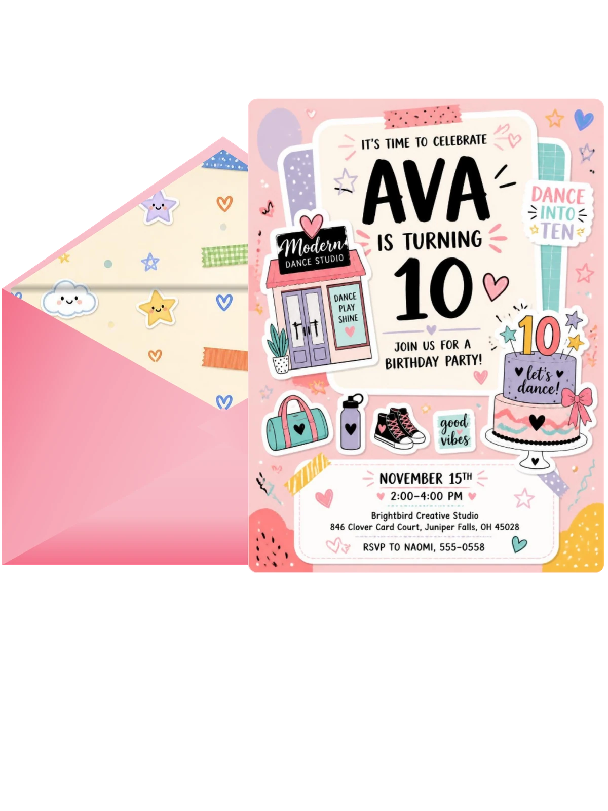 Dance Studio 10th Birthday Invitation