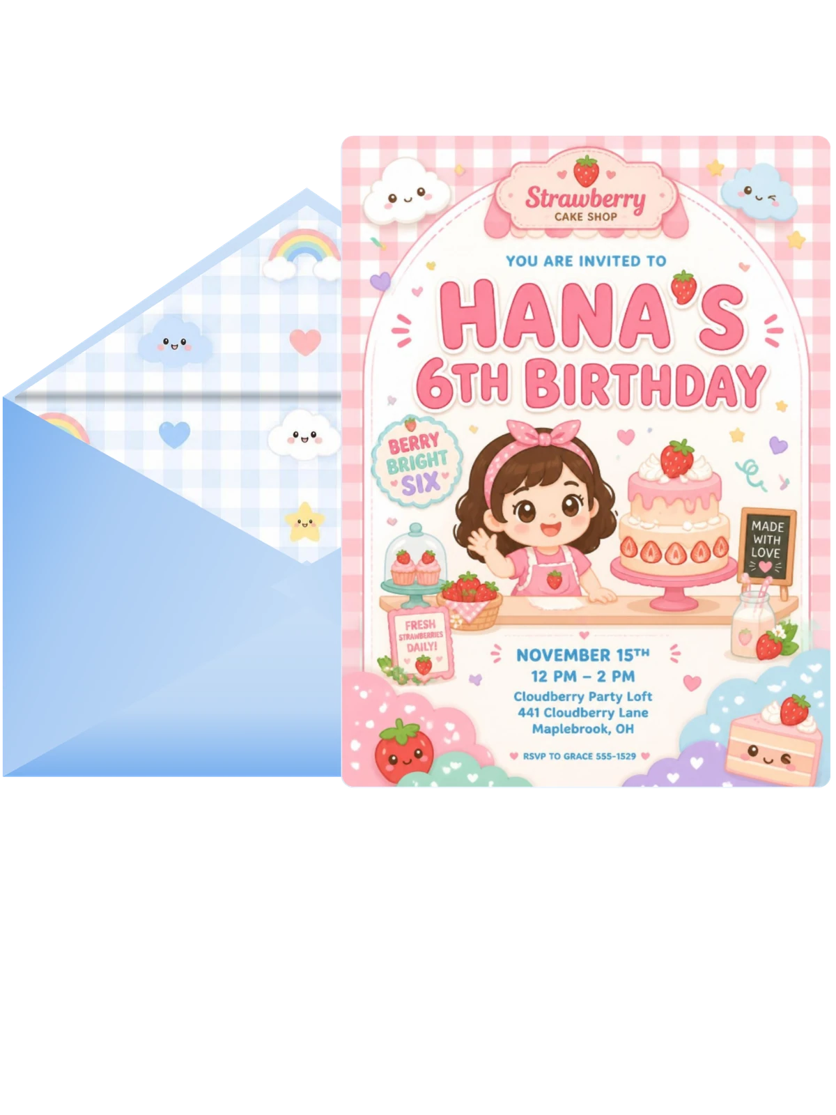 Baker Kawaii Pastel 6th Birthday Invitation