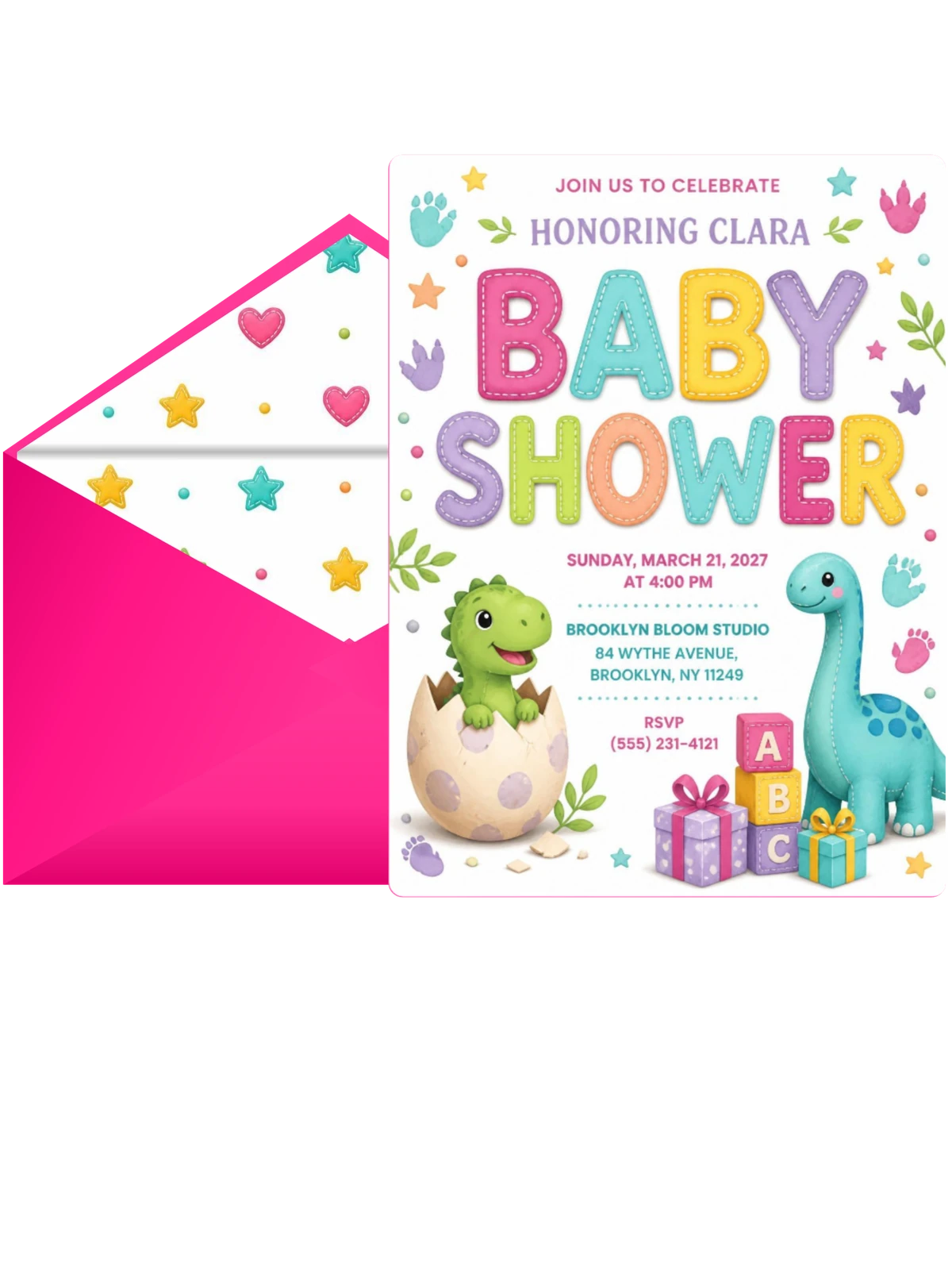 T-Rex Dinosaur Baby Shower Invitation