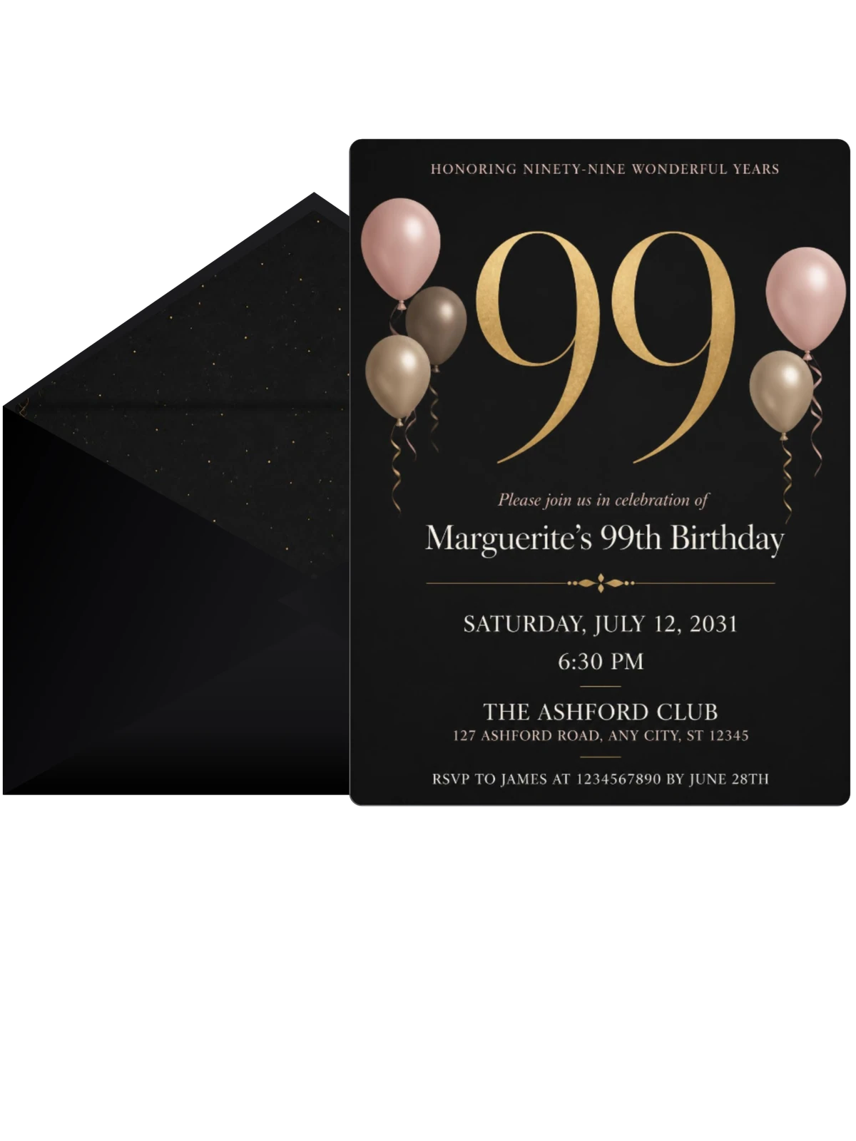 Charcoal and Blush 99th Birthday Invitation
