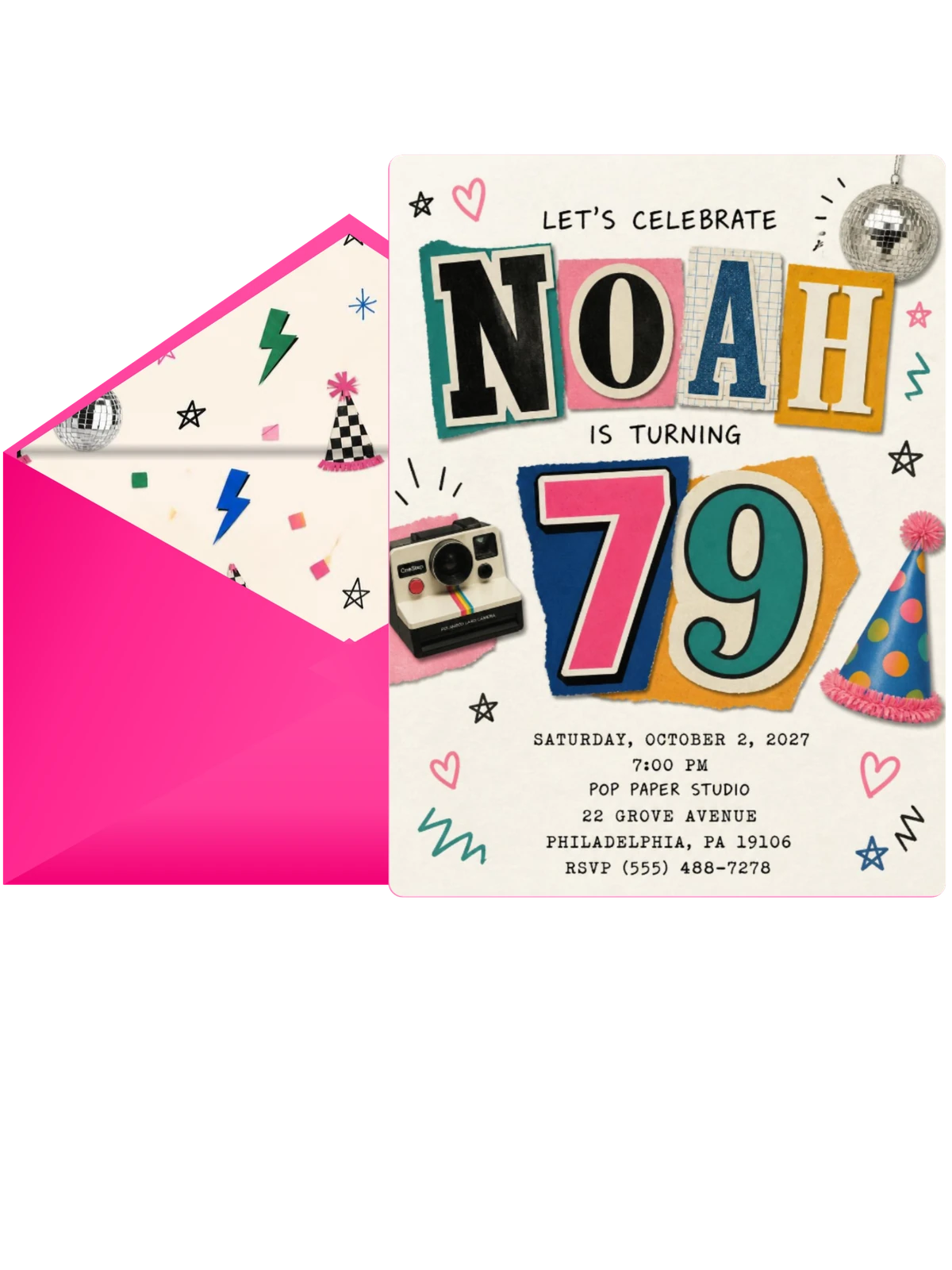 Retro Paper Collage 79th Birthday Invitation