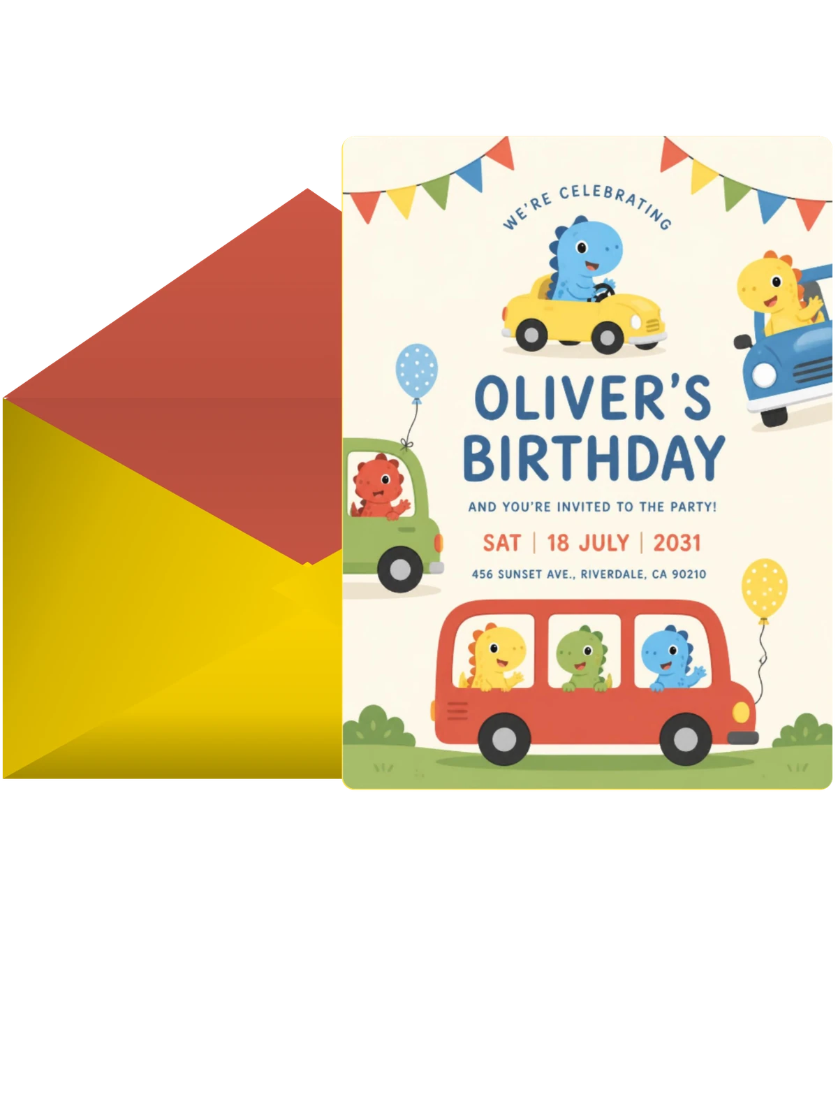Dinosaur Road Trip 3rd Birthday Invitation