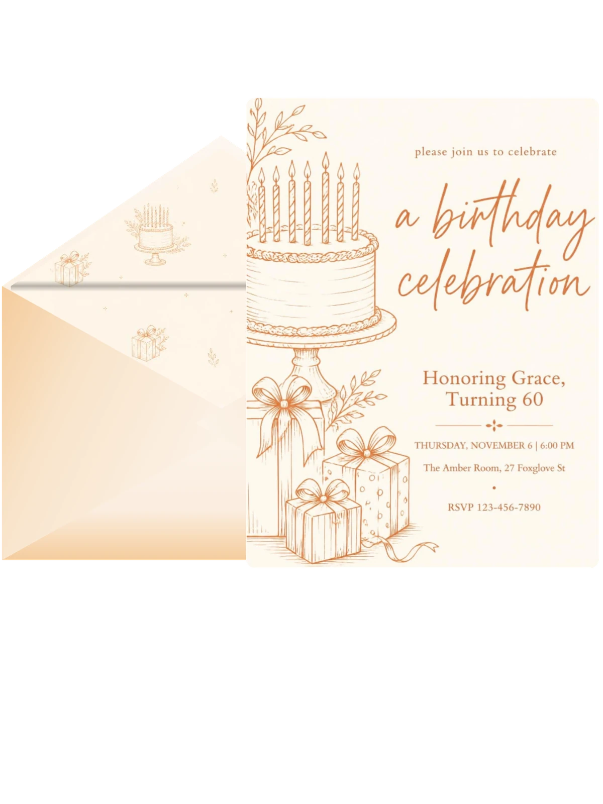 Orange Ink Cake 60th Birthday Celebration