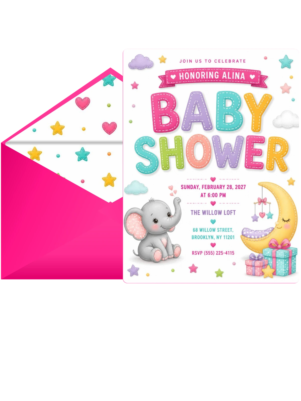 Smiling Crescent Moon Baby Shower Invitation