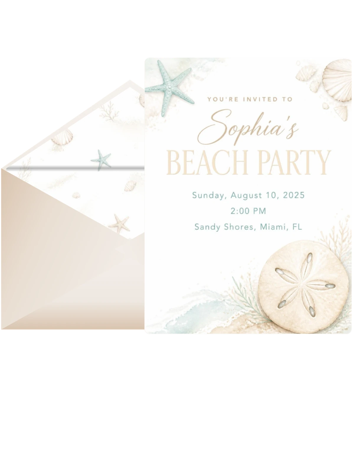 Soft Watercolor Seashell Beach Party