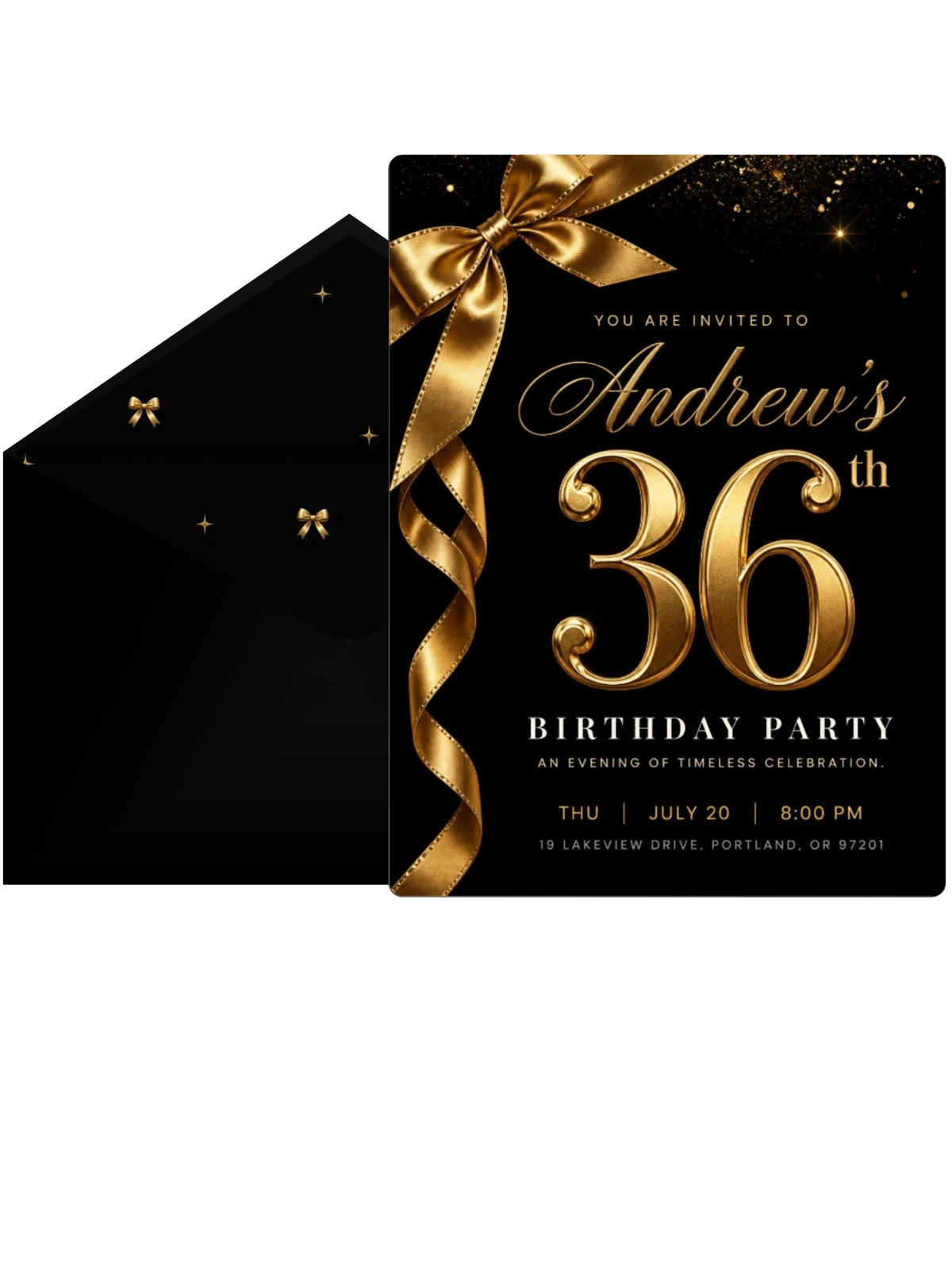 Black and Gold Ribbon 36th Birthday