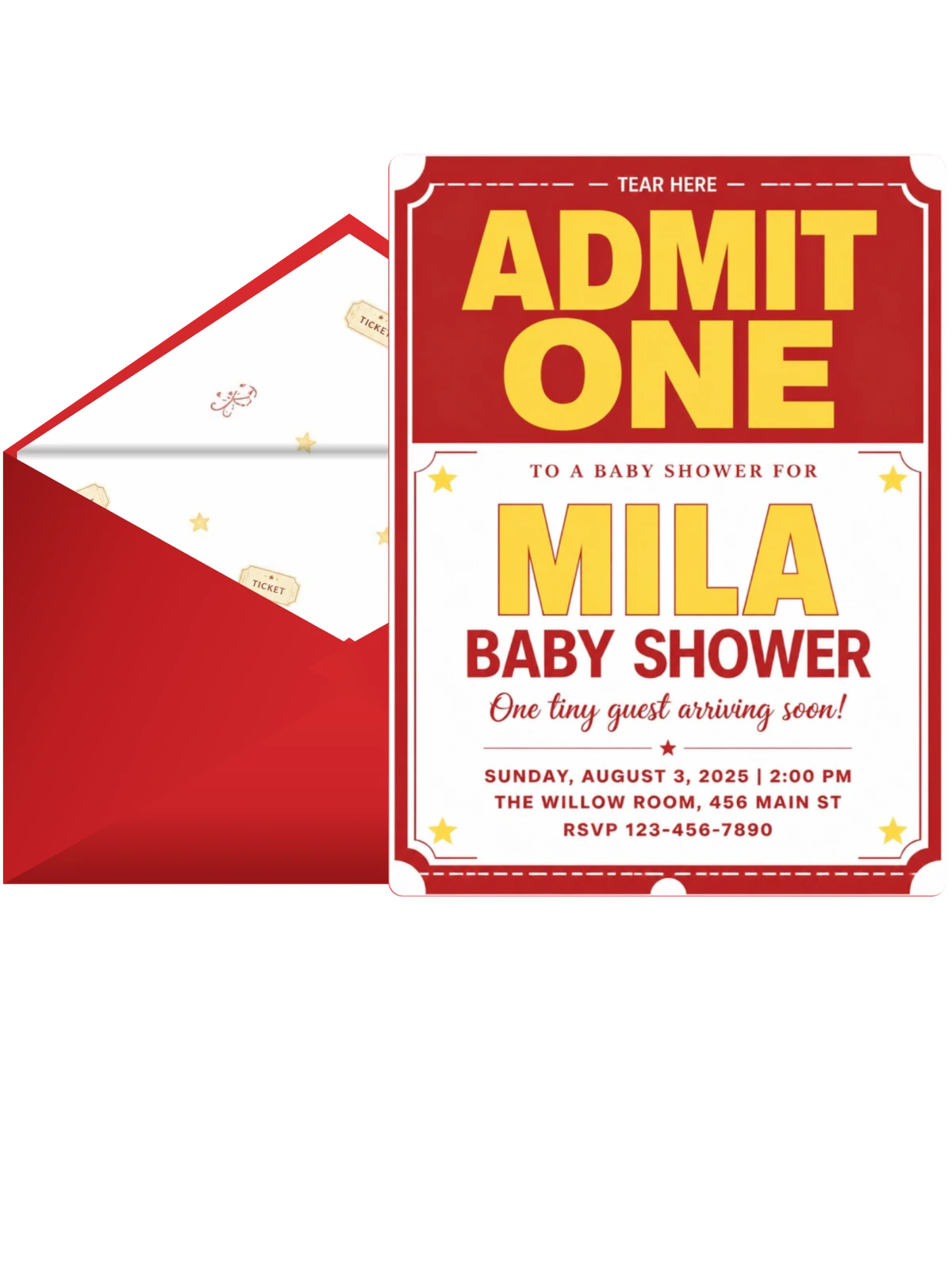 Red and Yellow Cinema Ticket Baby Shower