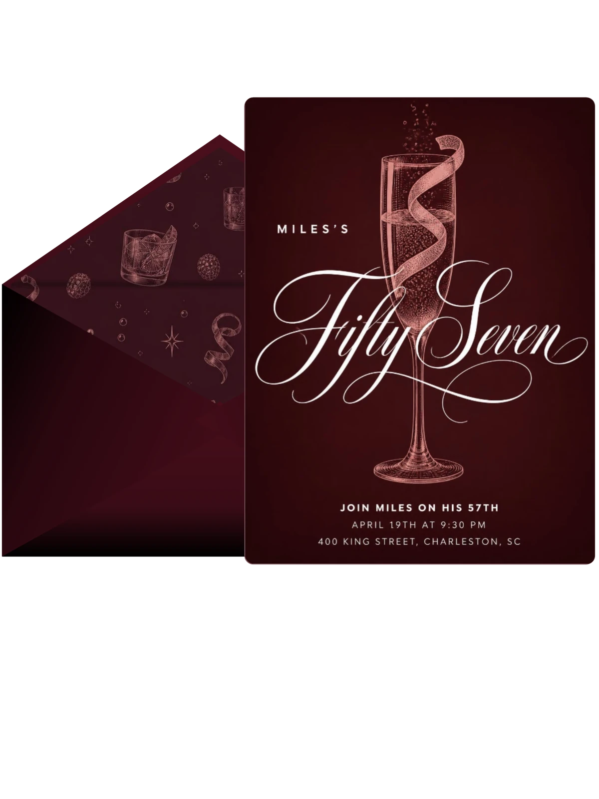 Burgundy Cocktail 57th Birthday Invitation