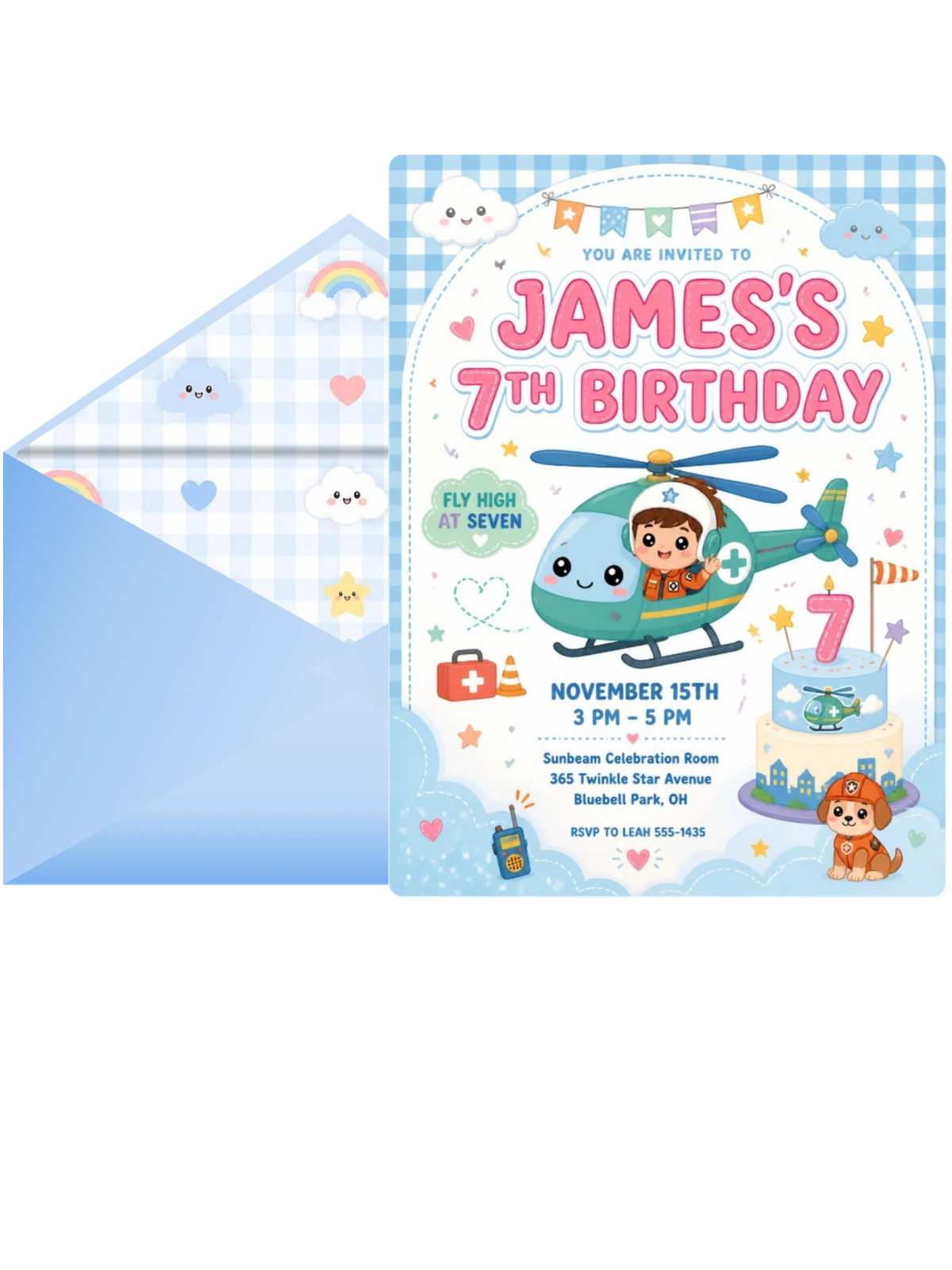 Rescue Helicopter 7th Birthday Invitation