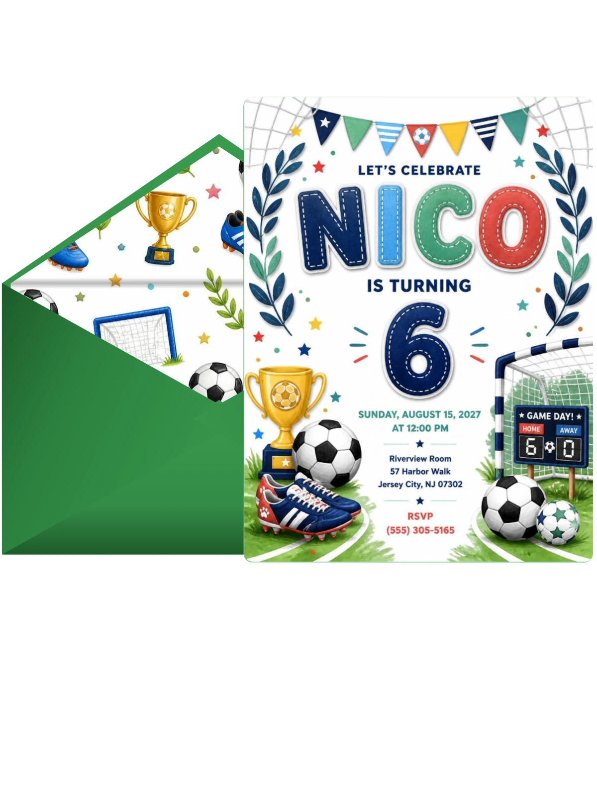 Stitched Soccer 6th Birthday Invitation