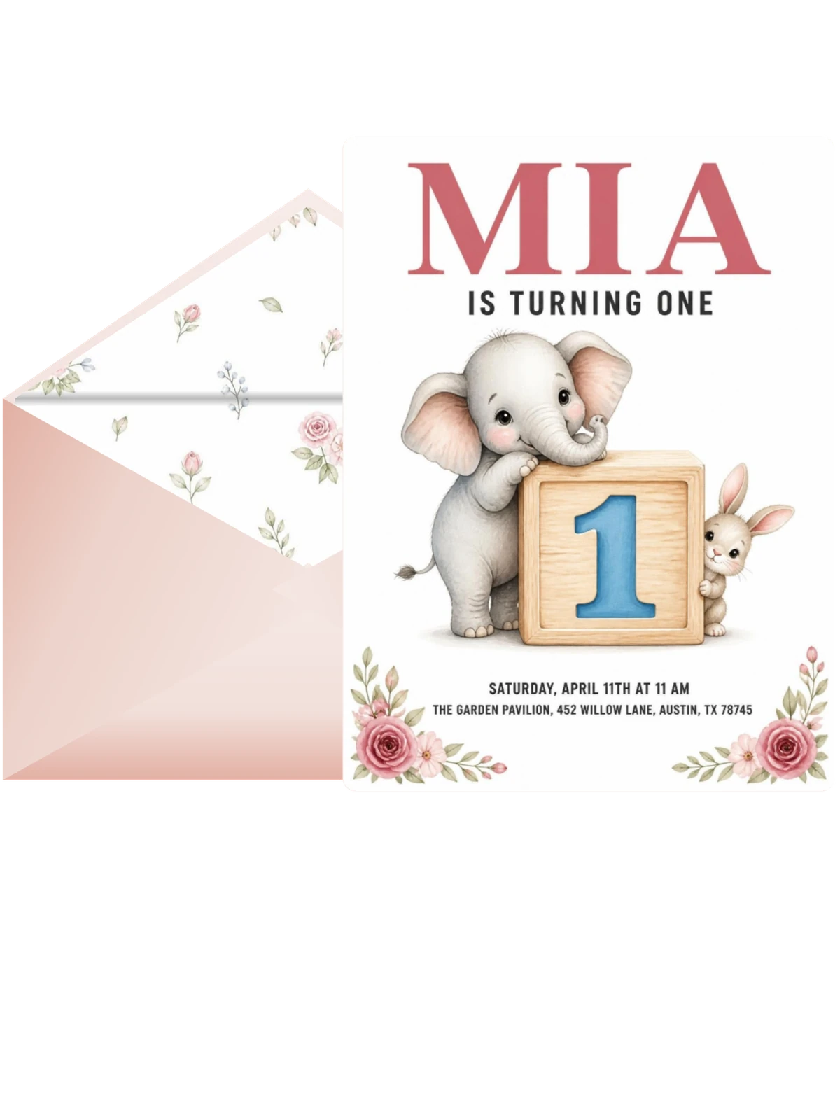 Wooden Block First Birthday Invitation