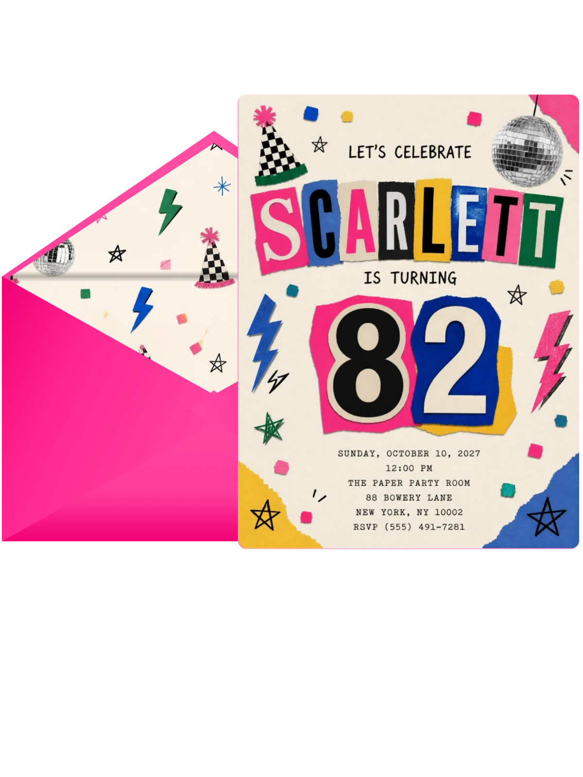 Retro Paper Collage 82nd Birthday Invitation