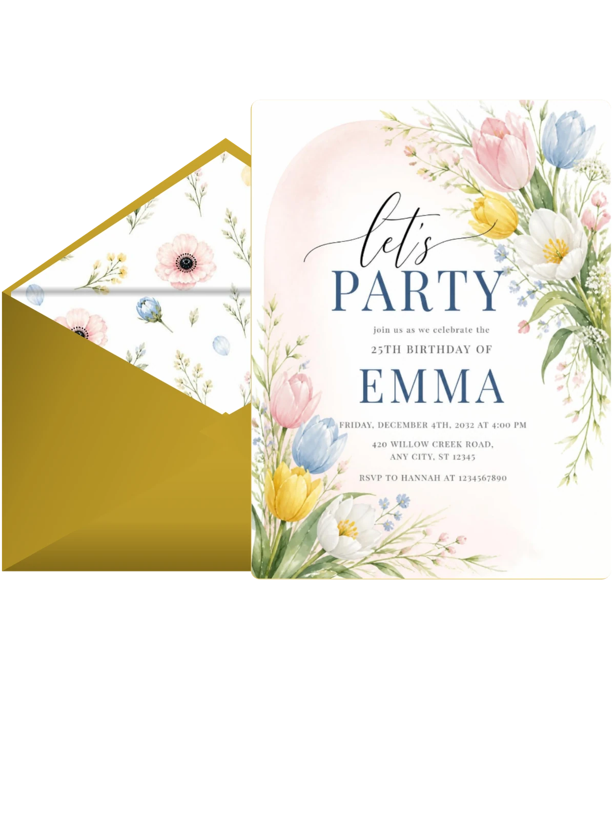 Spring Tulip Bouquet 25th Birthday Invitation