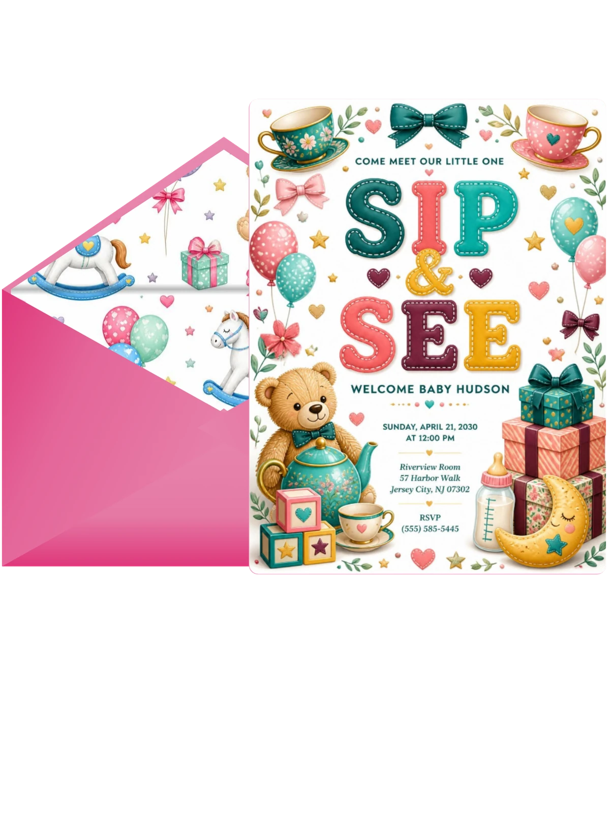 Teacups Saucer Sip and See Invitation