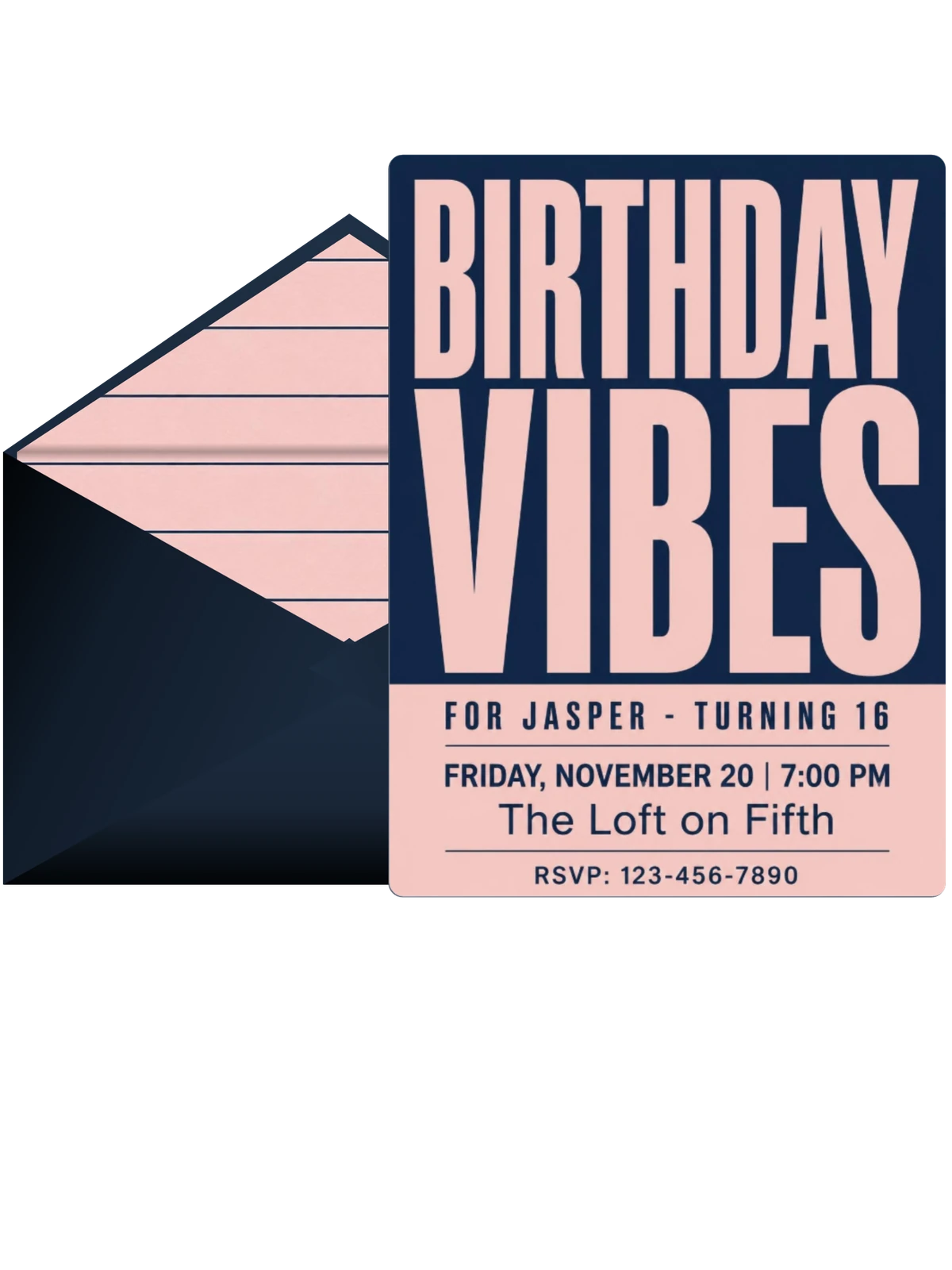 Navy and Blush Typographic 16th Birthday
