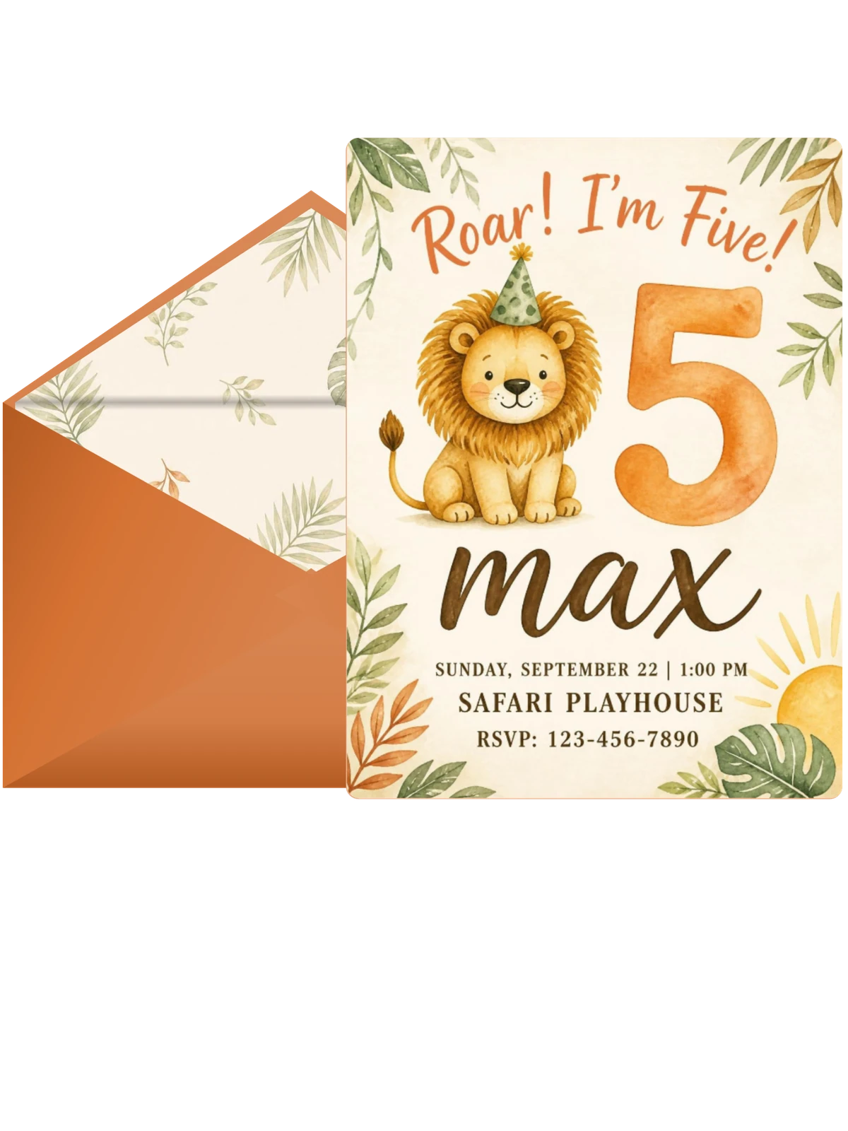 Watercolor Lion Safari 5th Birthday