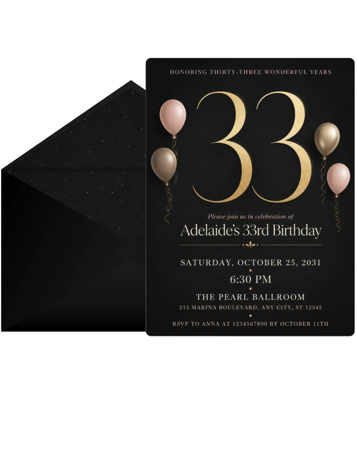 Charcoal and Blush 33rd Birthday Invitation