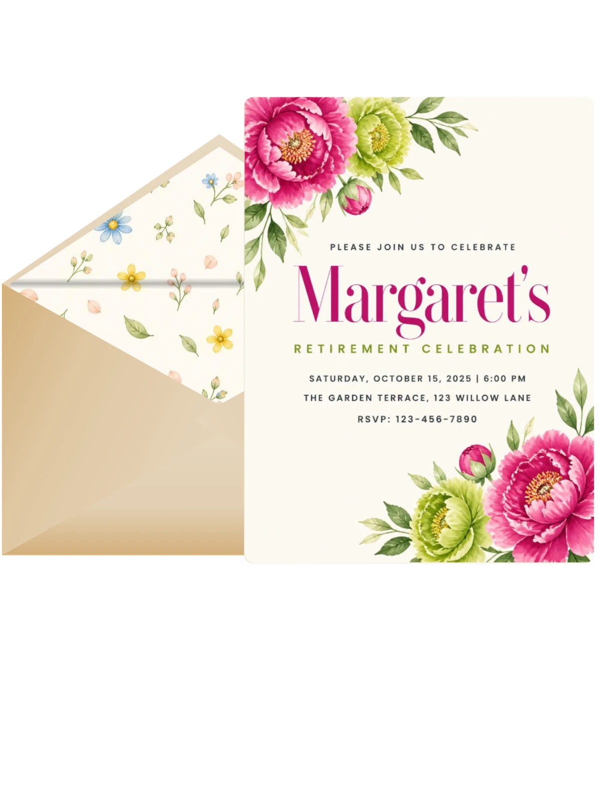 Peony Floral Retirement Celebration Invitation