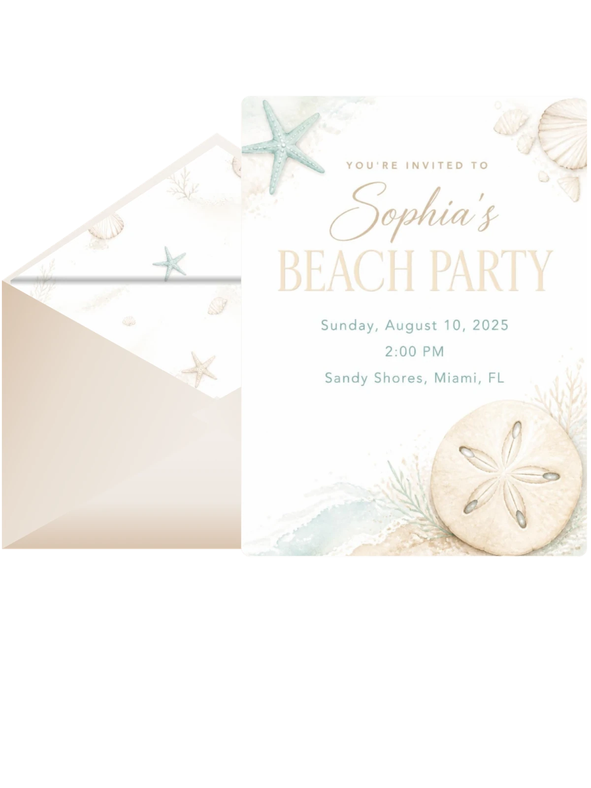 Watercolor Starfish Shell Beach Party