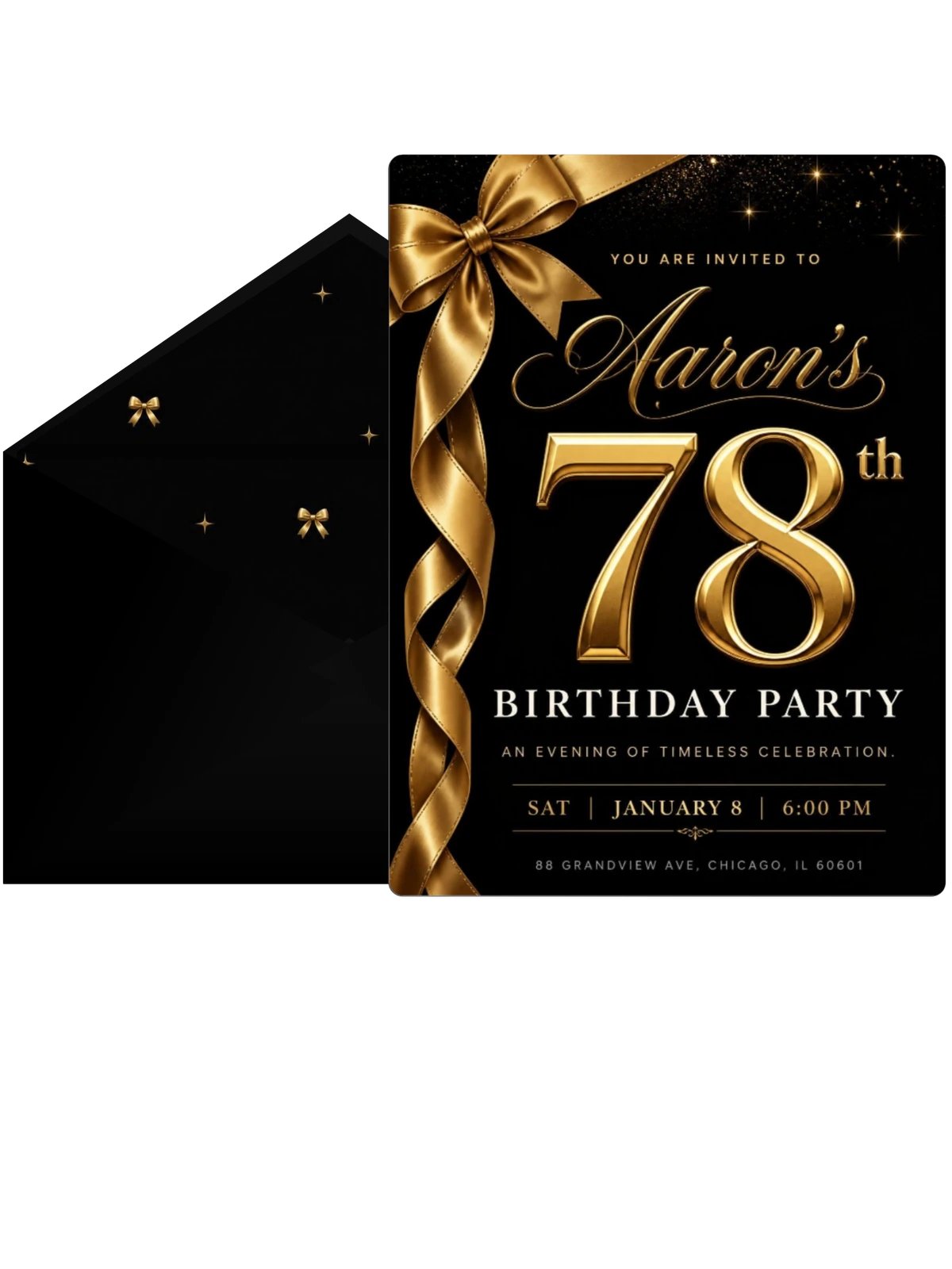 Black and Gold Ribbon 78th Birthday