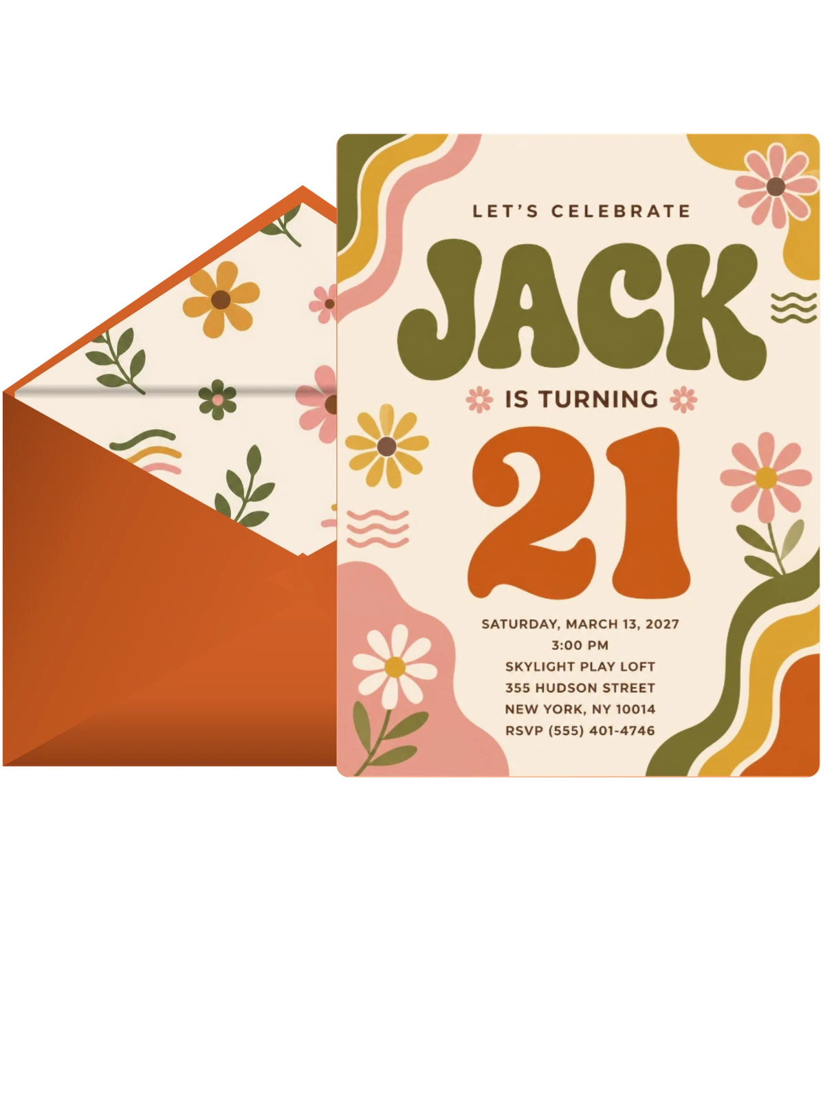 Groovy Retro 21st Birthday Invitation