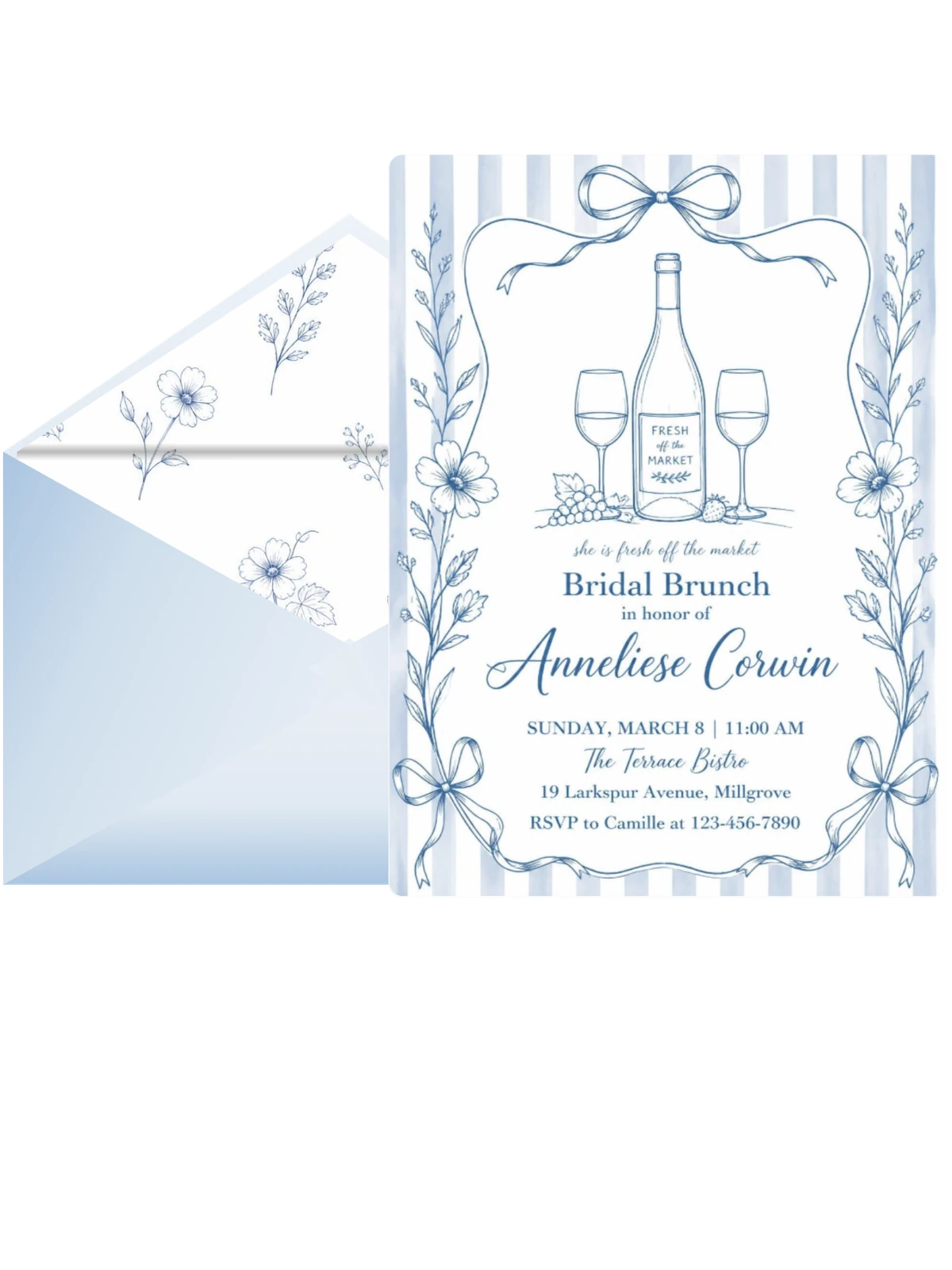Blue Toile Wine Bridal Brunch